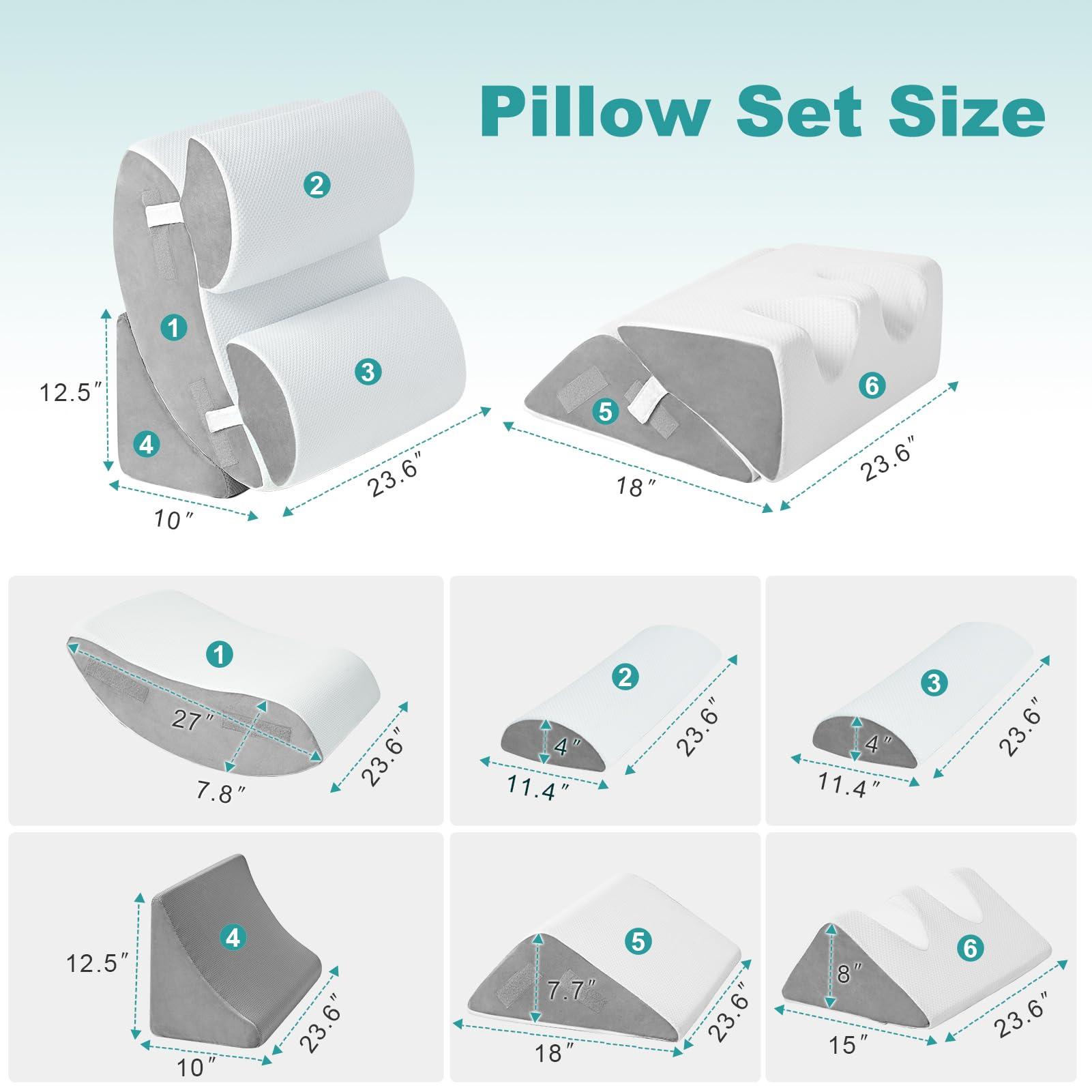 Hansleep Hansleep 6PCS Orthopedic Bed Wedge Pillow for Sleeping, Adjustable Post Surgery Pillow Set for Body, Back and Leg Pain Relief, Memory Foam Support Pillows for After Surgery