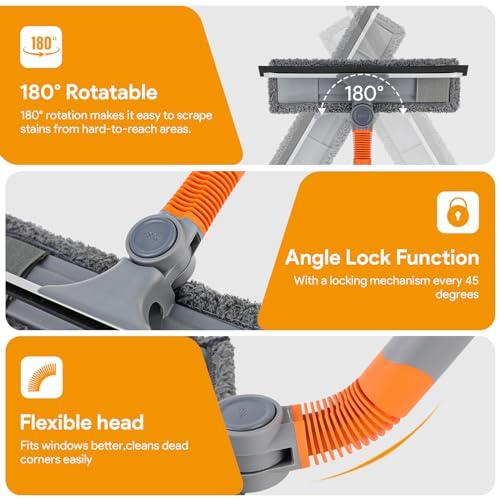 Lshfjnd Window Squeegee Cleaner, 2 in 1 Window Washer Cleaning Kit with Extension Pole, Window Washing Equipment with Bendable Head, Glass Cleaning Tools for Indoor/Outdoor High Window