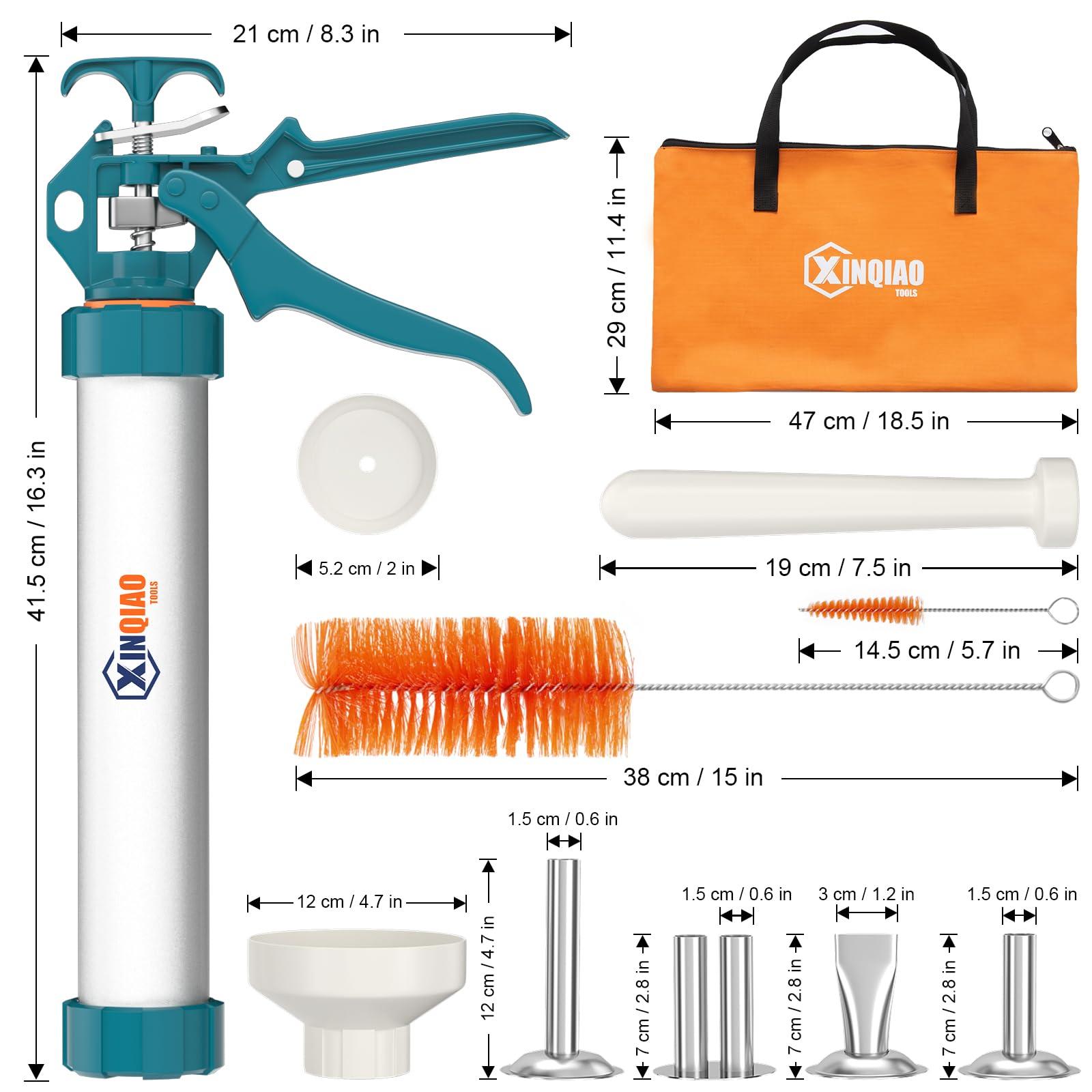 XINQIAO XINQIAO Beef Jerky Gun Sausage Stufffer for Ground Meat, Large Aluminum Jerky Cannon Comes with a Bag, 4 Nozzles, 2 Brushes, 1 Funnel, 1 Pestle