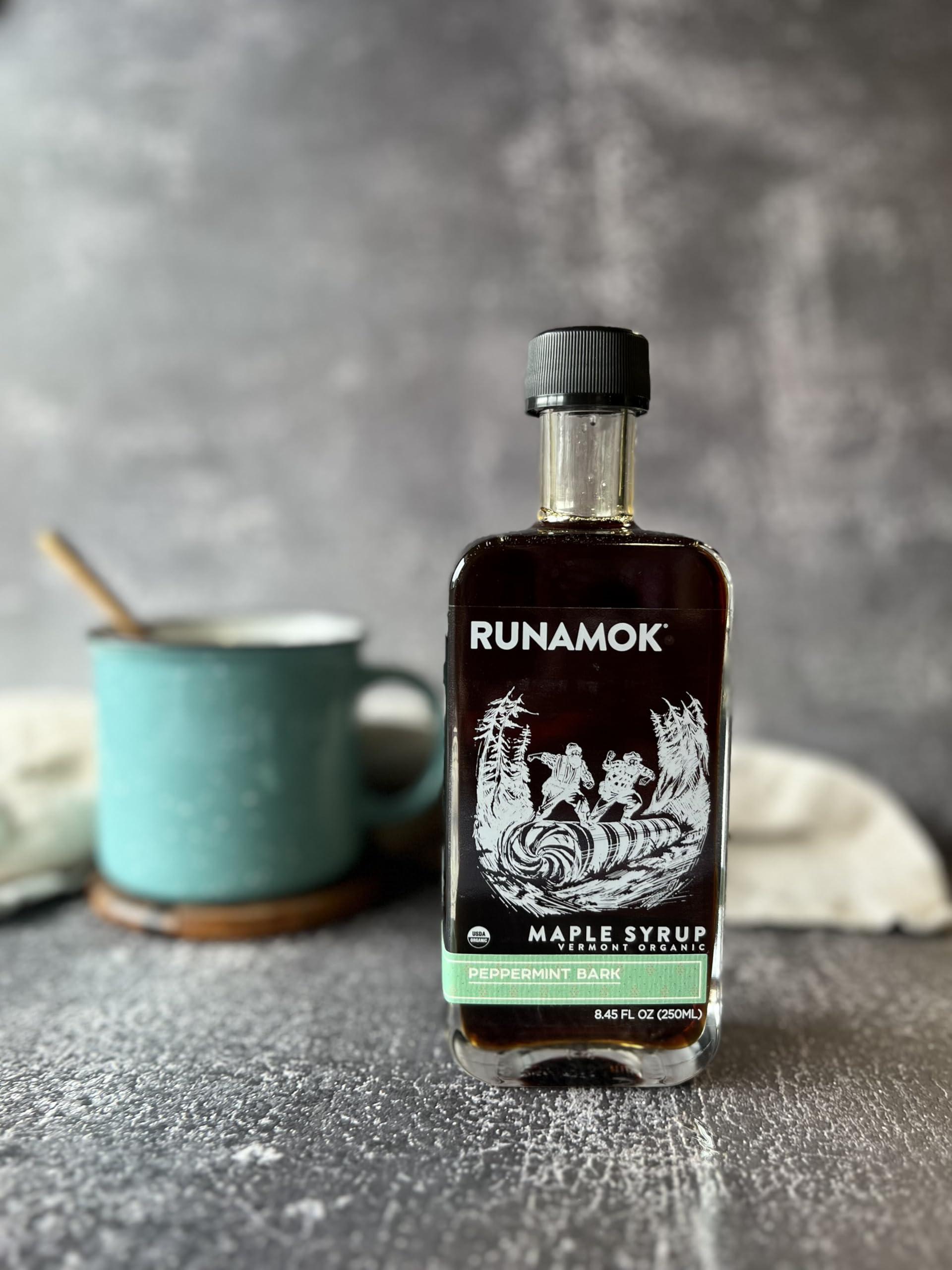 Runamok Runamok Maple Peppermint Bark Infused Maple Syrup - Authentic & Real Vermont Maple Syrup | Gluten Free & Natural Sweetener | Great Christmas Holiday Gift for Foodies! Breakfast, Coffee, Pancakes Maple Syrup | 8.45 Fl Oz (250mL)