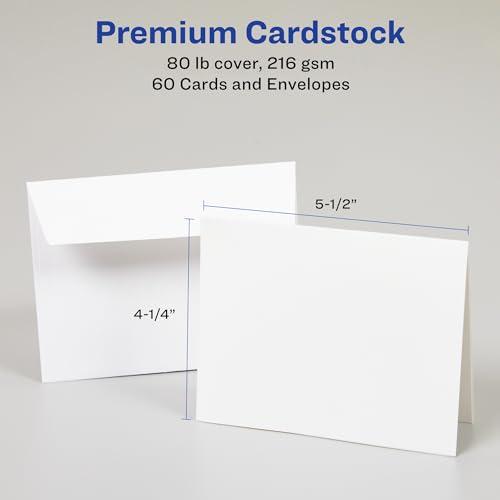 AVERY Avery Printable Note Cards with Envelopes, 4.25\" x 5.5\", Matte White, 60 Blank Note Cards for Inkjet Printers (08315)