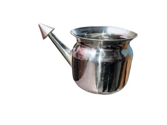 The Yogis The Yogis 304 Grade Stainless Steel Ayurvedic Jal Neti Pot for Sinus Congestion and Nasal Cleansing Steel Jal Neti Pot for Nasal Wash | Size: 500mL | With - 1 Rubber Neti and 1 Eye Wash Cup