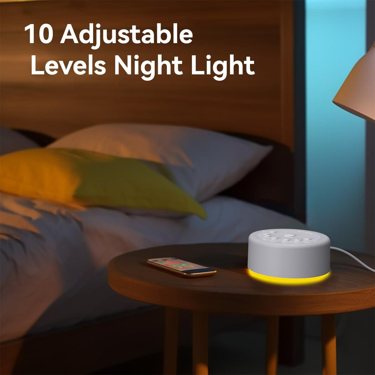 Hushing Sound Machine Night Light White Noise Machine 30 Non Looping Sounds 12 Lights 5 Timers 36 Adjustable Volume Memory Function Brown Noise Sleep Sounds Machine for Baby Kids Adult & Home Office Travel
