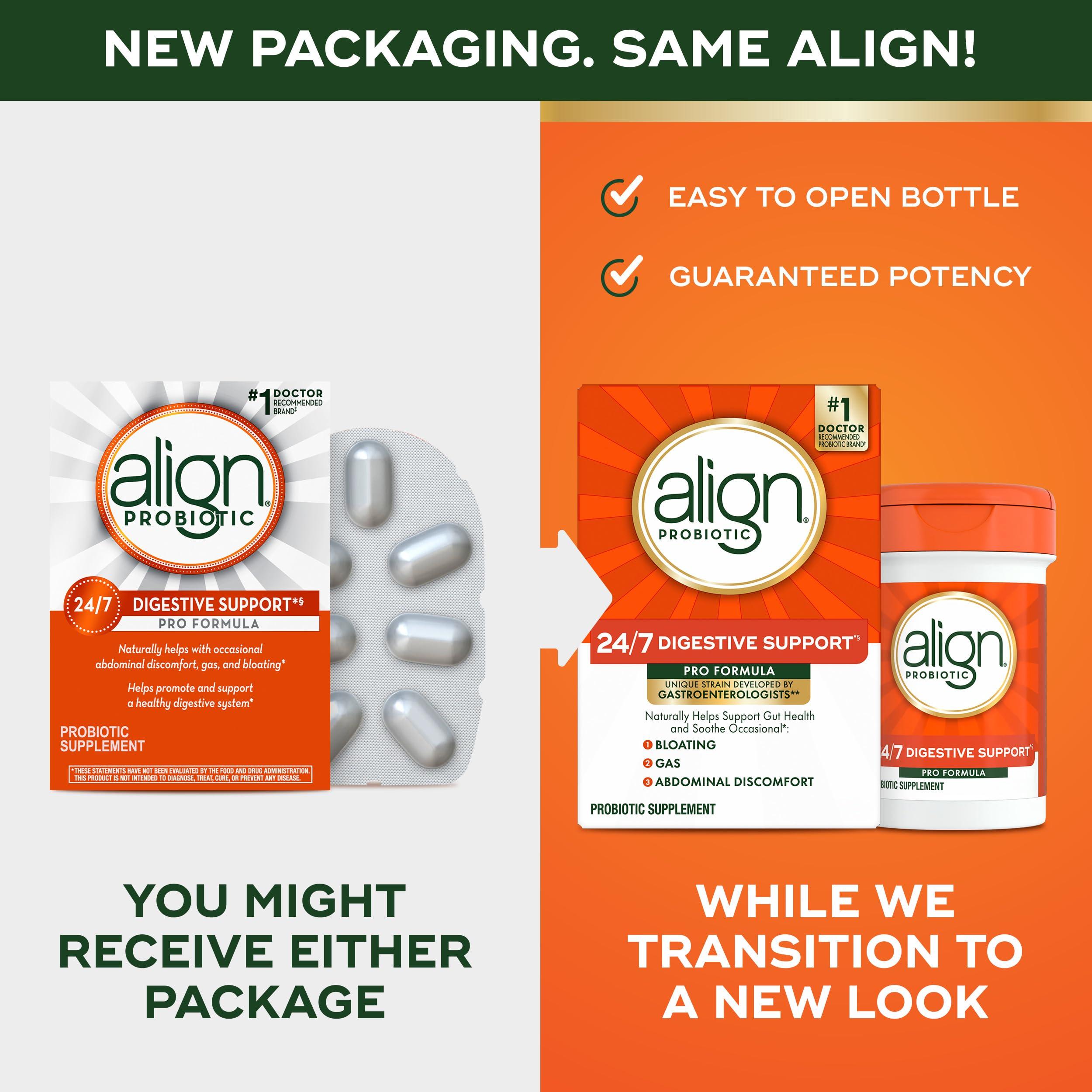 Align Align Probiotic, Pro Formula, Probiotics for Women and Men, Daily Probiotic Supplement, Helps Relieve Occasional Bloating & Gas*, #1 Doctor Recommended Brand, 63 Capsules (Packaging May Vary)