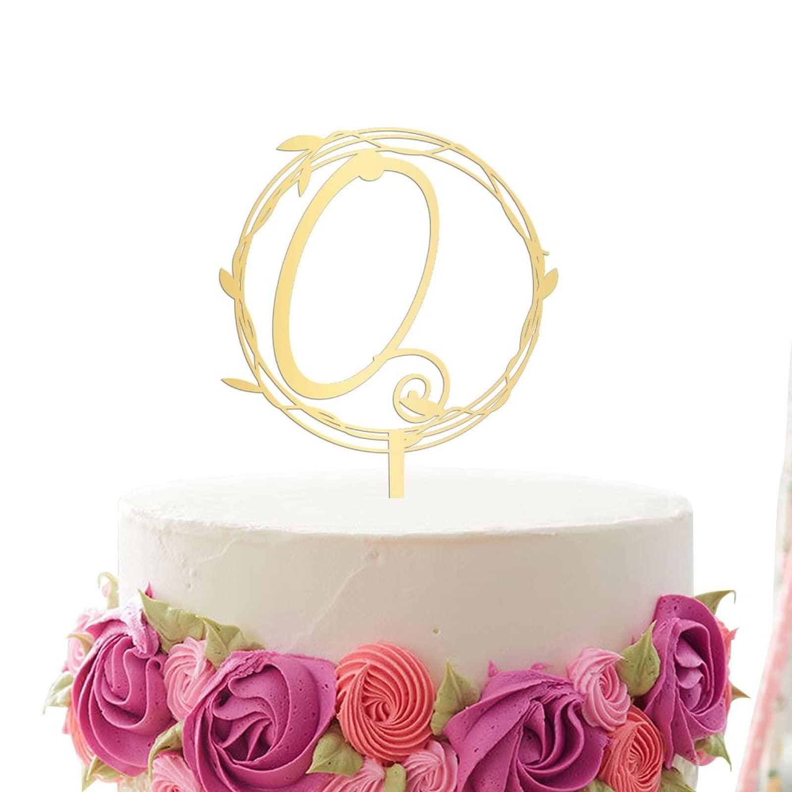 Vinisong Vinisong Initial Letter Q Cake Topper Gold Acrylic Cake Toppers Cake Decorations for Children or Adults Personalized Wreath Cake Topper for Birthday Wedding Anniversary Keepsake Party Decor