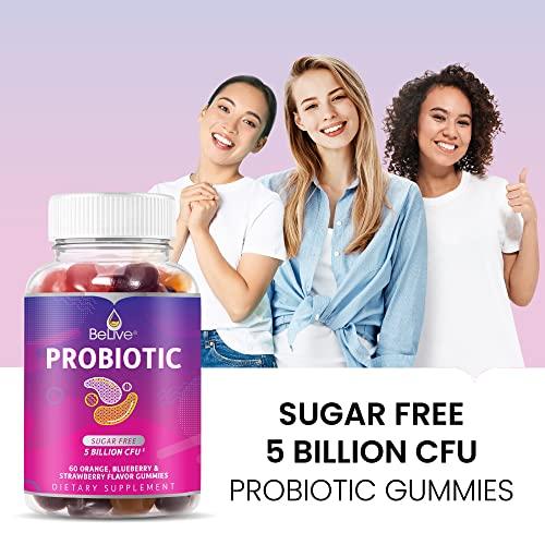 BeLive BeLive Probiotic Gummies - Probiotics with 5 Billion CFUs for Digestive Health, Men, Women & Kids - for Immune Support, Sugar Free & Vegan | 60 Ct – Blueberry, Strawberry & Orange