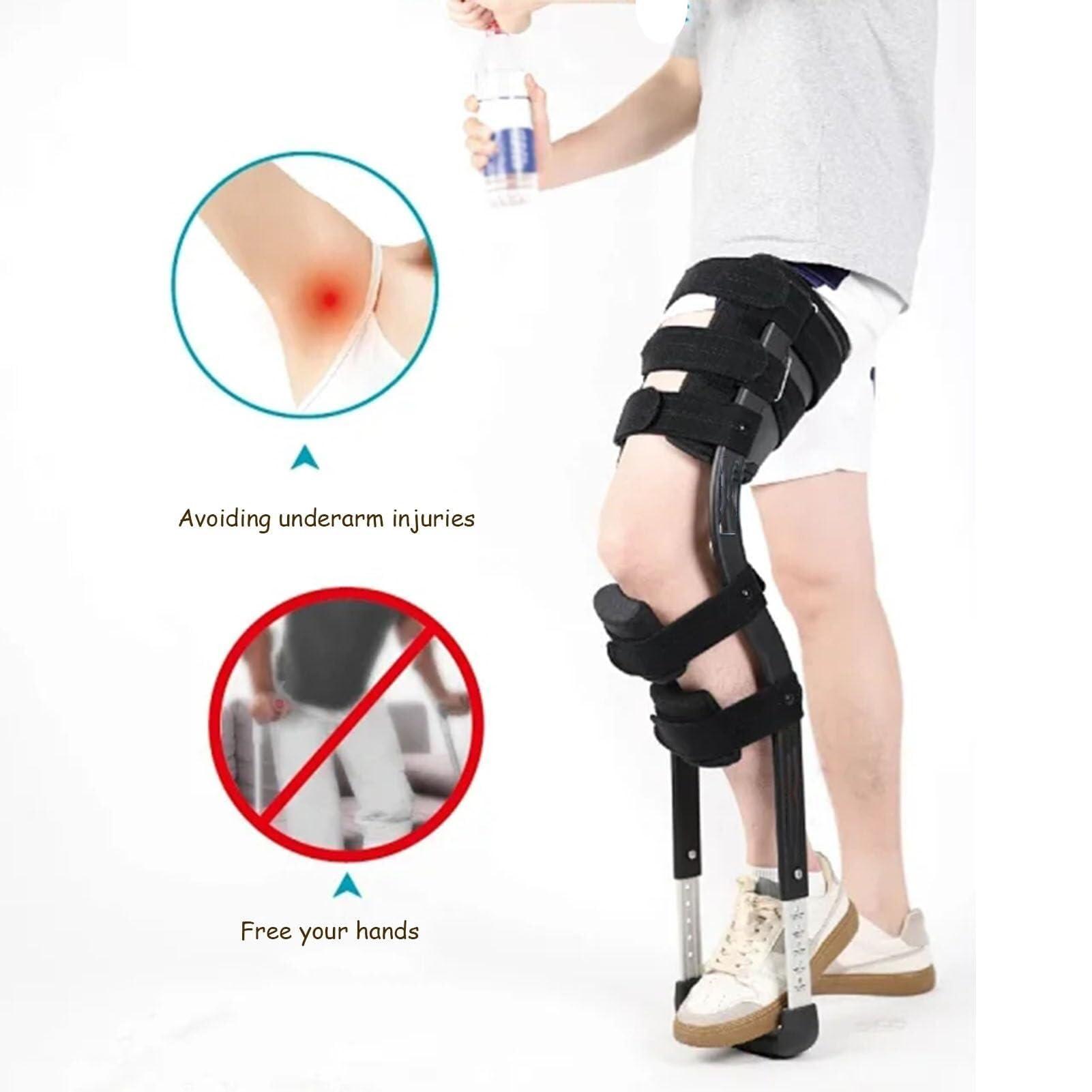 FoRes Pain Free Knee Crutch Single Leg Telescopic Walker Adjustable Height Hands Free Crutch Leg Knee Mobility Support for Disability Elderly Injury Ankle Fracture