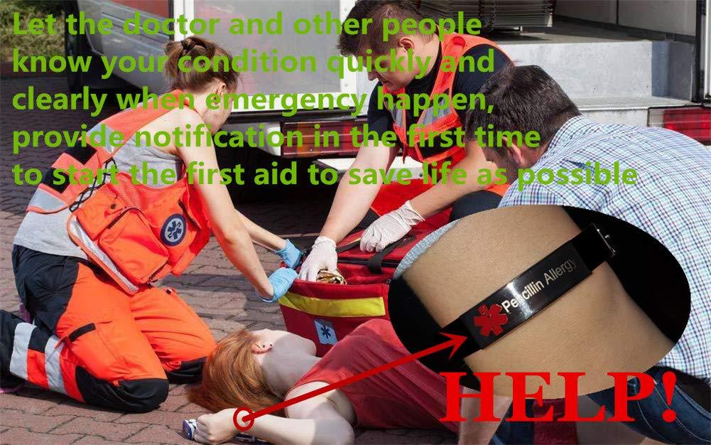 Sunling Sunling Custom Adjustable Silicon Medical Alert Food Allergy Awareness Bracelet for Women Men Kids,Free Engraving,Daily Life Emergency Saver for Son,Daughter,Parents