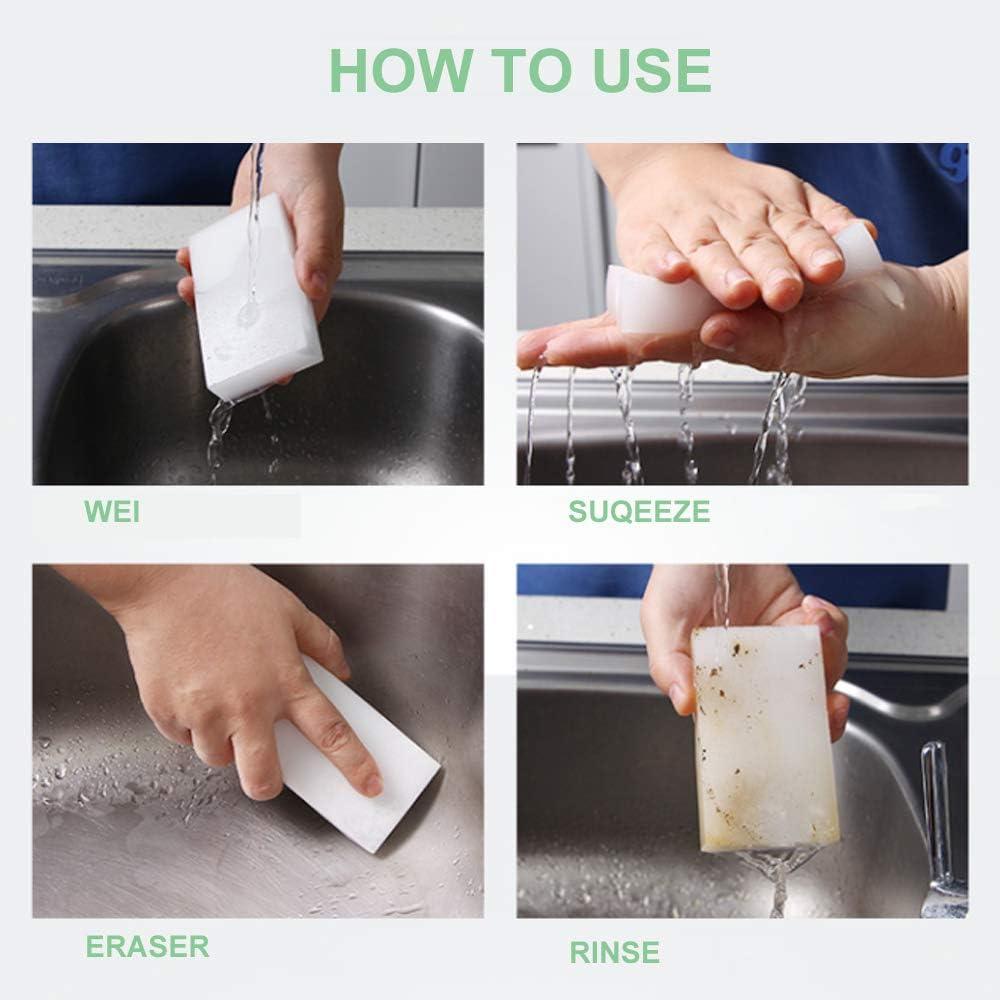 SmilePowo Magic Sponge Eraser 100 Pack Extra Thick and Long Lasting Melamine Sponges in Bulk - Multi Surface Power Scrubber Foam Cleaning Pads - Bathtub, Floor, Baseboard, Bathroom, Wall Cleaner