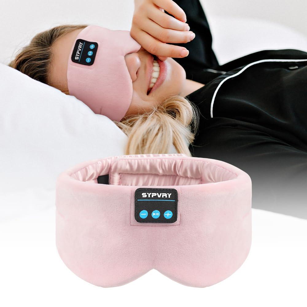 SYPVRY SYPVRY Sleep Headphones Silk Bluetooth Eye Mask Soft Sleep Mask Headband Headphones Wireless Bluetooth Sleep Mask with Speaker Microphone Adjustable Music Blindfold Mask, Pink