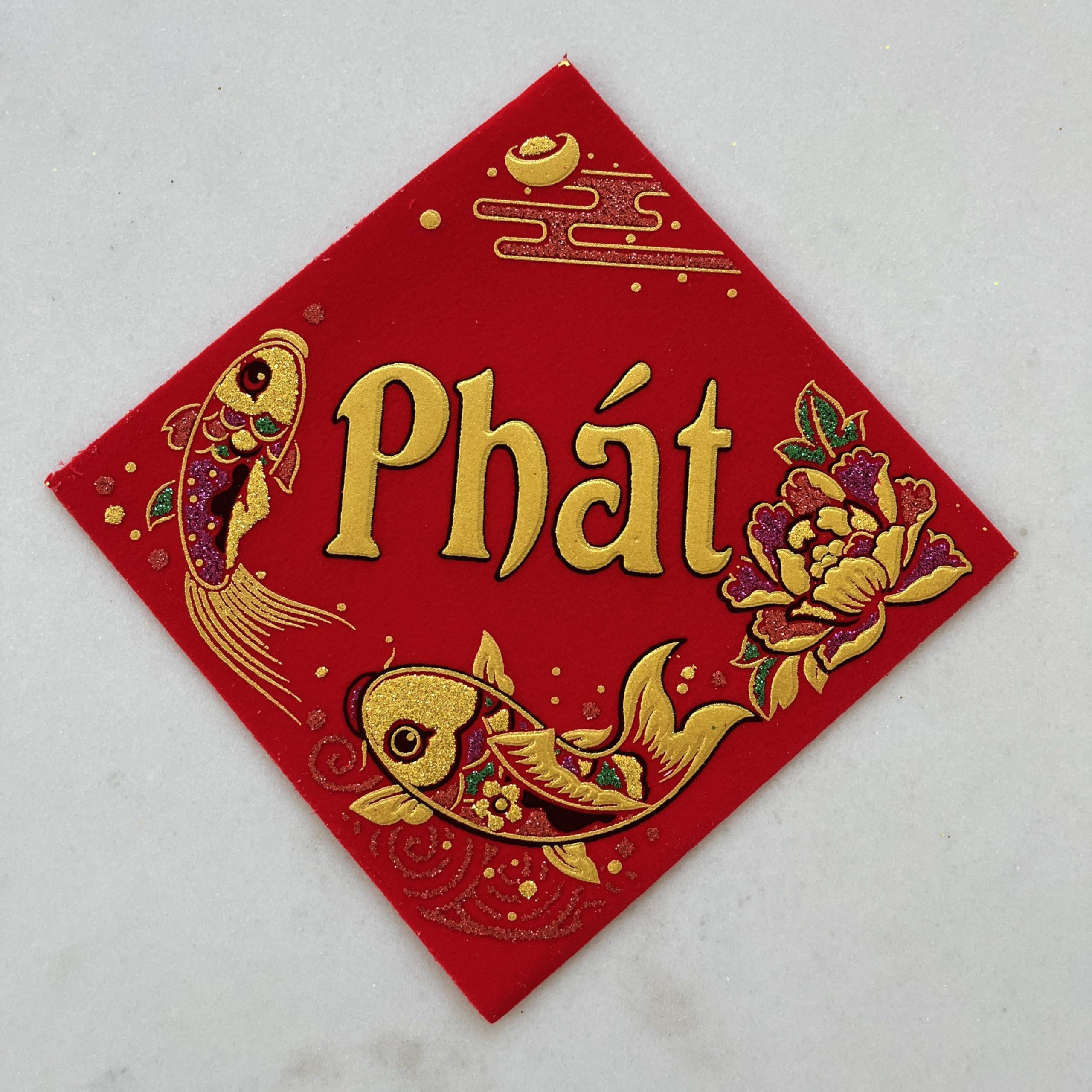 VN Red Velvet Stickers for TET Decoration - Watermelon, Grapefruit, Rice Cakes, Banh Chung & Banh TET