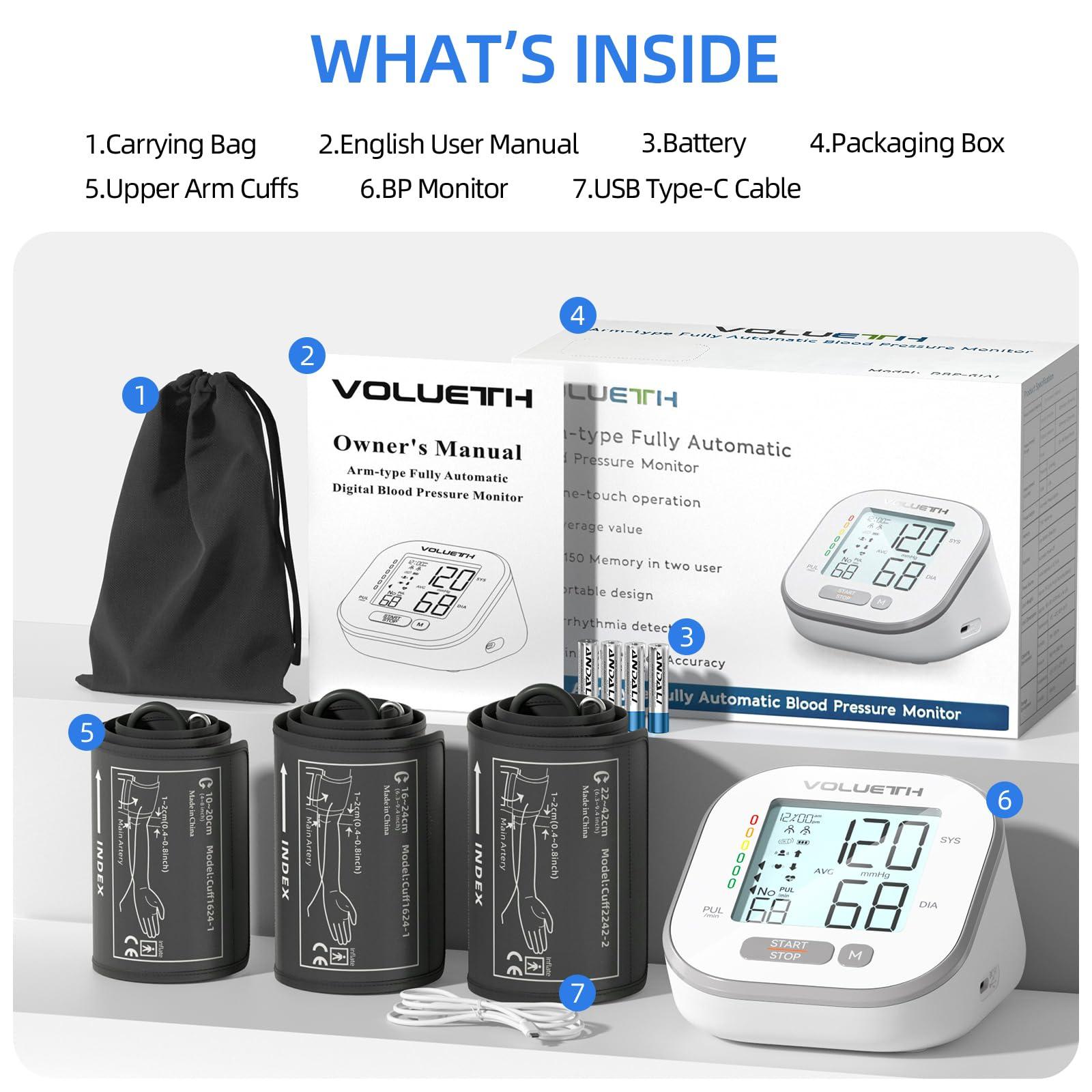 VOLUETH Pediatric Blood Pressure Cuff, Blood Pressure Machine for Home Use - 3 Size Cuffs, Small 4\"-8\", Medium 6\"-10\" and Large 7\"-17\", Perfect for Family Health Monitoring