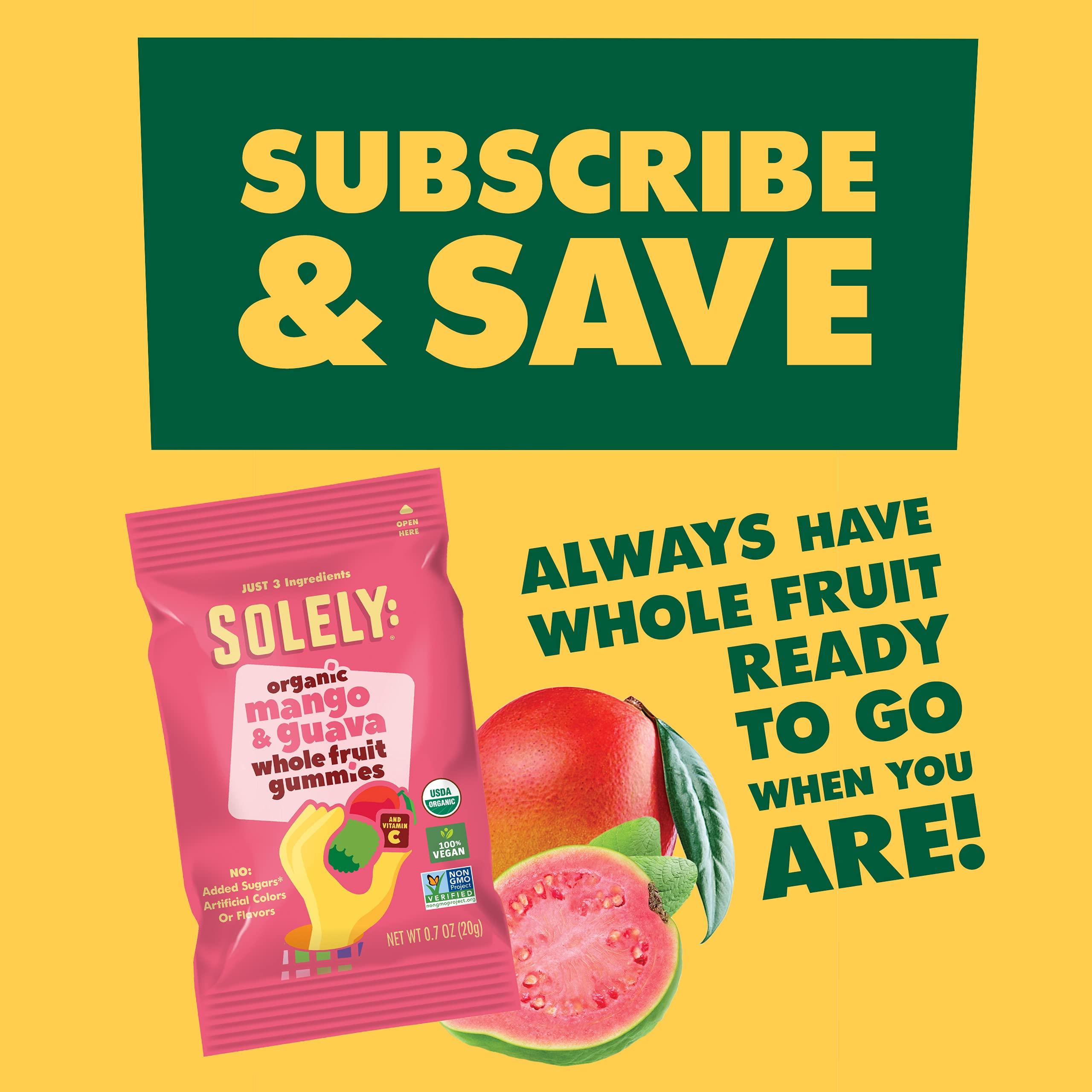 SOLELY SOLELY - Organic Mango & Guava Whole Fruit Gummies (Pack of 8 Boxes, 5 Bags per Box) - Real Fresh Fruit - Healthy Snacks for Adults & Kids - Non GMO, Vegan Snacks, Shelf Stable - 40 Bags (3.5 oz)