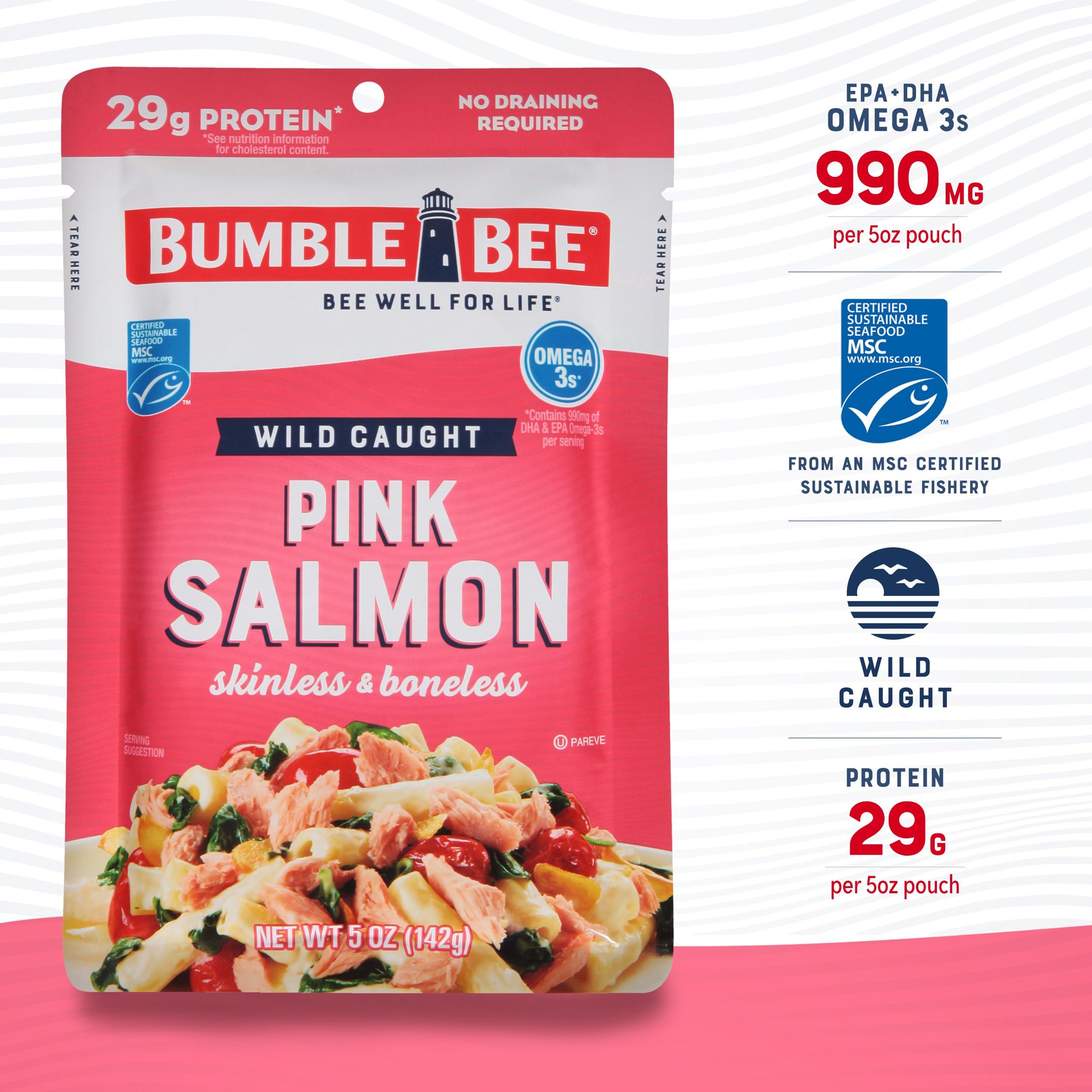 Bumble Bee Bumble Bee Skinless & Boneless Pink Salmon, 5 oz Pouch - Premium Wild Caught Salmon for Snacks, Sandwiches & Recipes - 29g Protein per Serving - Gluten Free, Kosher, MSC Certified