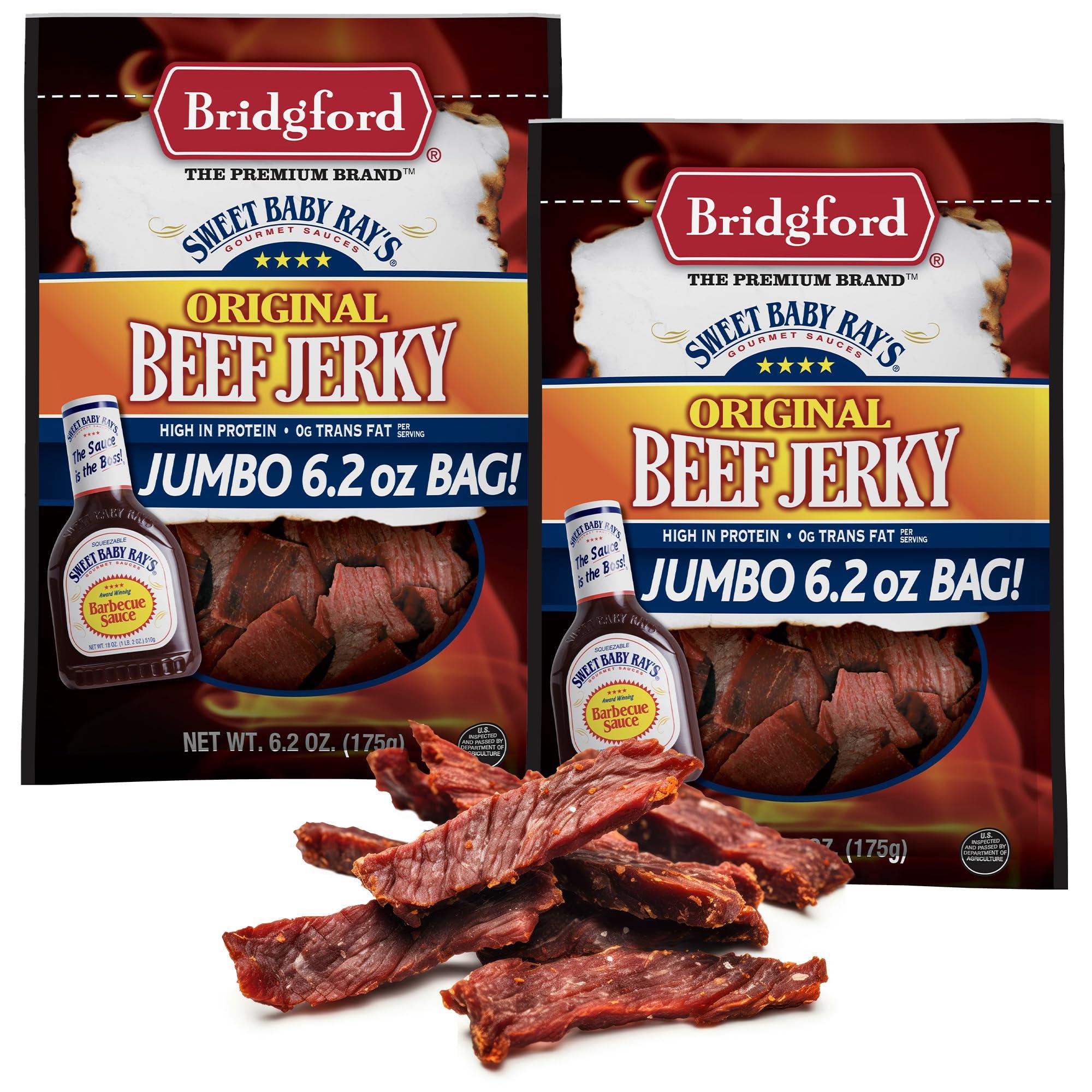 Bridgford Bridgford Sweet Baby Rays Beef Jerky Original 6.2 oz Pack of 2 - Healthy Beef Jerky for Your Dietary Preferences - Ready-To-Eat High Protein Beef Jerky for On-the-Go Snacking and Busy Lifestyles