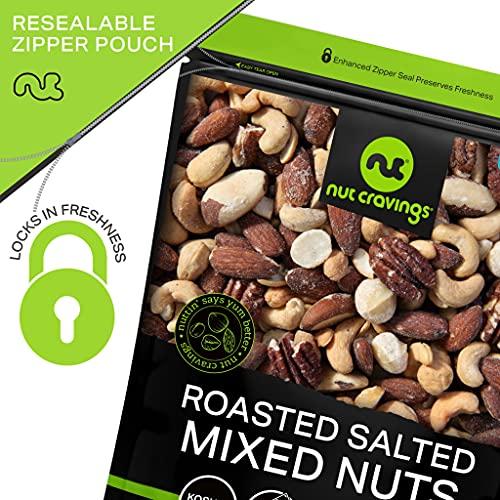 Nut Cravings NUT CRAVINGS - Roasted & Salted Mixed Nuts - Brazils, Brazil, Pecan, Almond, Hazelnut, Cashew (16oz - 1 LB) Packed Fresh in Resealable Bag - Healthy Protein Food, Natural, Keto Friendly, Vegan, Kosher