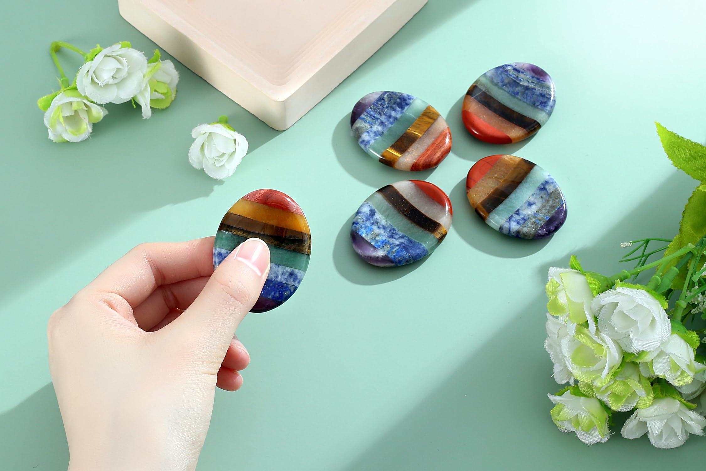 NUKAYAI NUKAYAI Thumb Worry Stone Crystals for Anxiety 7 Chakra Oval Crystals and Healing Stones Natural Tiny Meditation Accessories Mental Health Gifts Fidget Depression Stress Anxiety Relief Items for Women