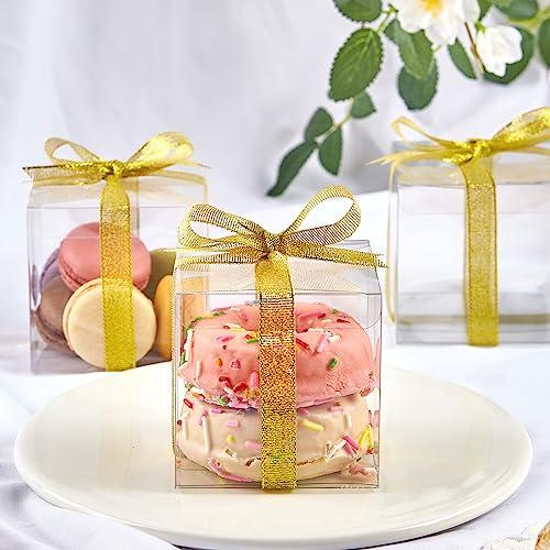 JOERSH JOERSH 3x3x3 Inches Clear Favor Boxes with Gift Ribbons 30 PCS Transparent Plastic Cube Party Favor Treat Boxes for Candy Individual Cupcake & Hot Cocoa Bomb Packaging Boxes