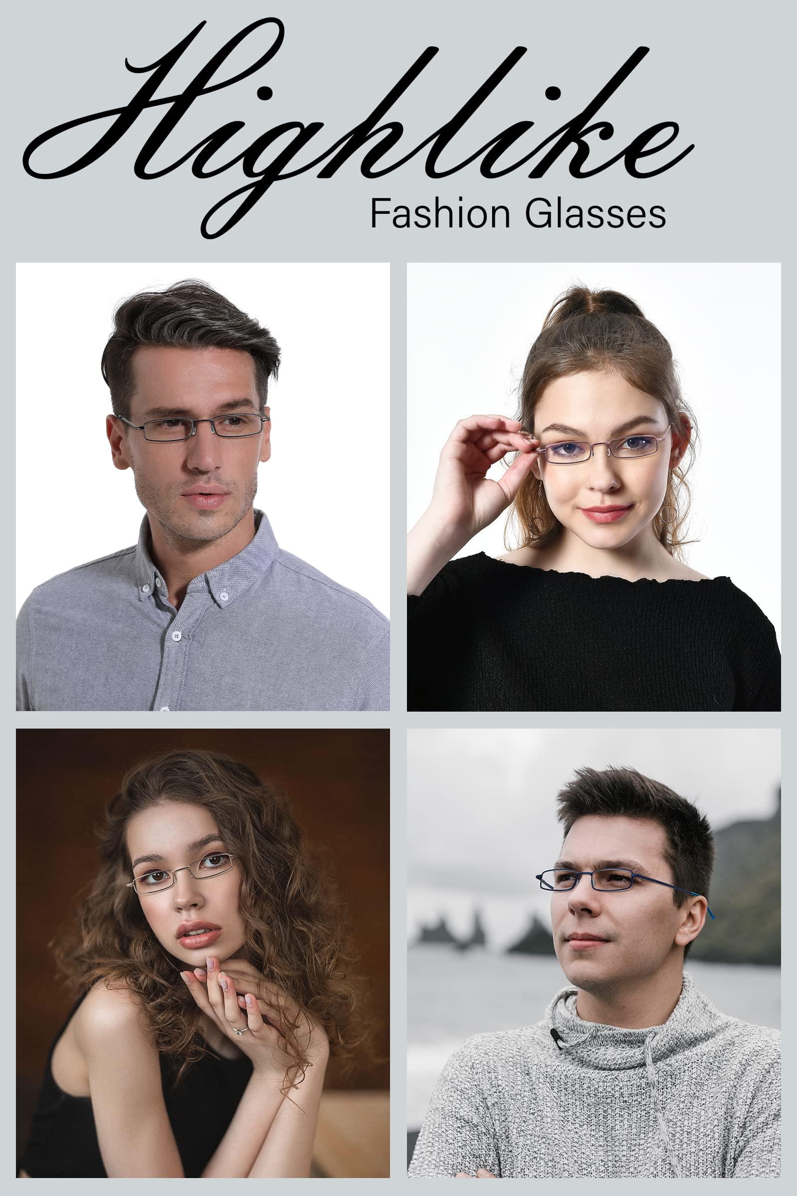 HIGHLIKE HIGHLIKE 4-Pack Slim Pocket Reading Glasses Men Women, Compact Readers Super Clear Lens, Spring Hinge Metal Frame Eyeglasses, Red Golden Blue Pink 2.5 x