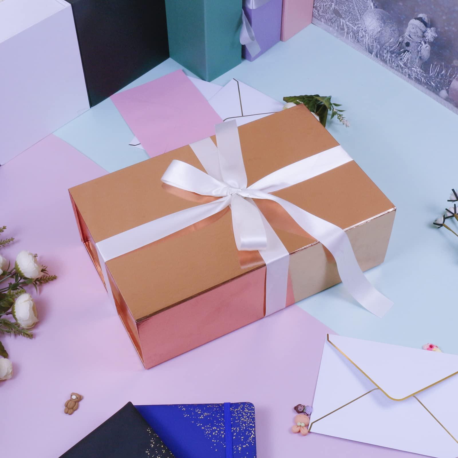 YINUOYOUJIA YINUOYOUJIA Gift Boxes with Lid,14\"x9\"x4.5\" Magnetic Gift Box with Ribbon,Cards and Envelopes for Presents,Great for Wedding,Birthdays,Crafting,Gift Packaging (Rose gold)