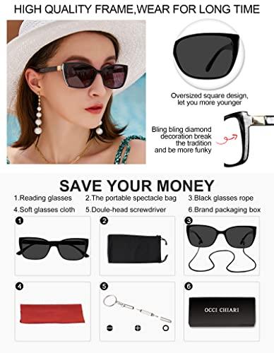 OCCI CHIARI Oversized Reading Glasses with Sunglasses 1.5 Sun Readers for Women with Magnification Outdoor UV400 1.0 1.25 1.5 1.75 2.0 2.25 2.5 2.75 3.0 3.5