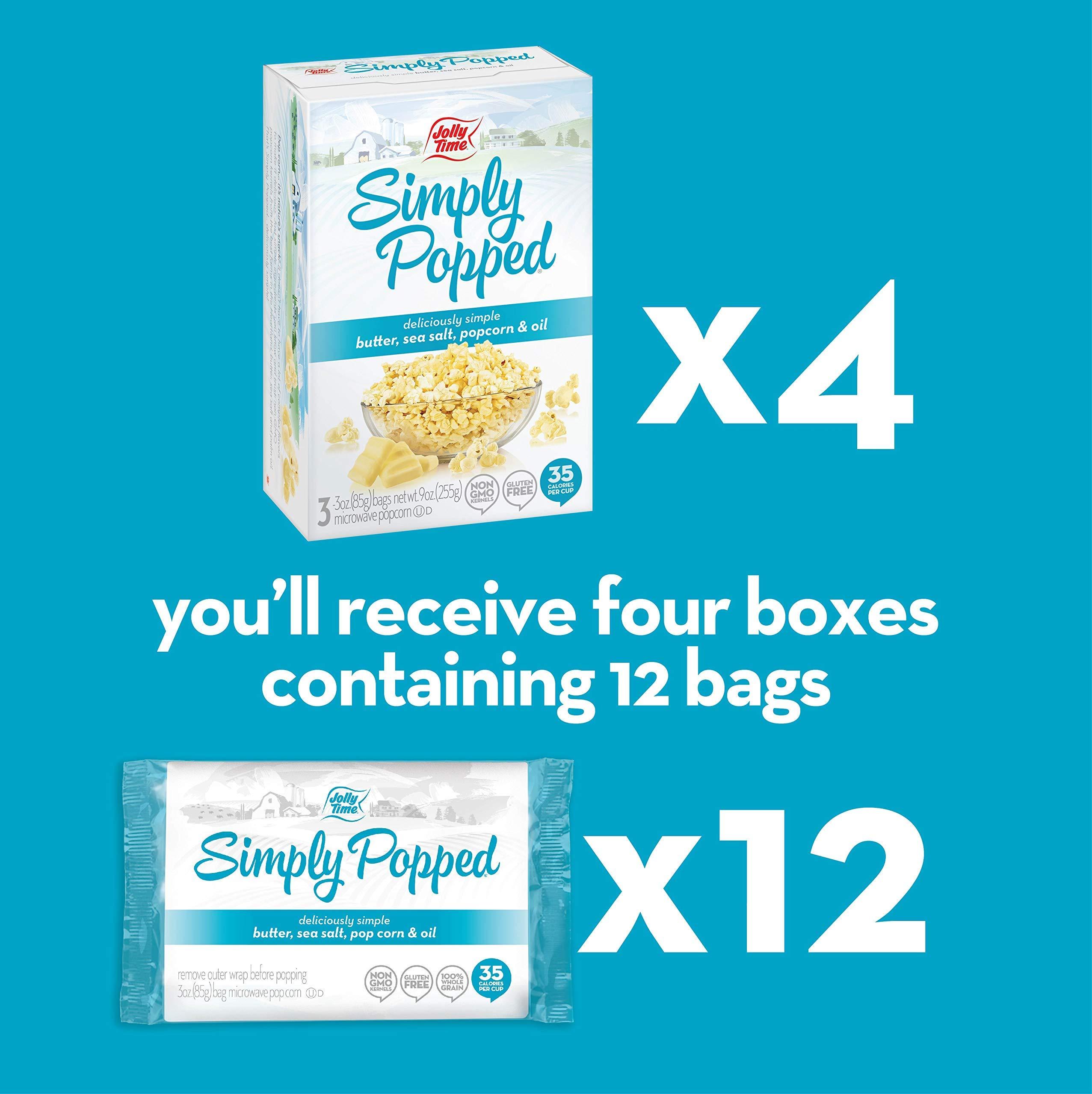 Jolly Time Jolly Time Simply Popped - Lightly Salted Microwave Popcorn, 3oz Sharing Bag, 3 Bags Per Carton (Simply Popped Butter, 3 Ounce (Pack of 12))