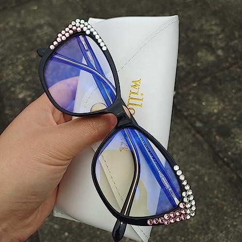 willochra willochra cat eye Bling Rhinestone Reading Glasses For Women Fashion Blue Light Blocking Reading Reader Computer Eyeglass (black, 1.25, multiplier_x)