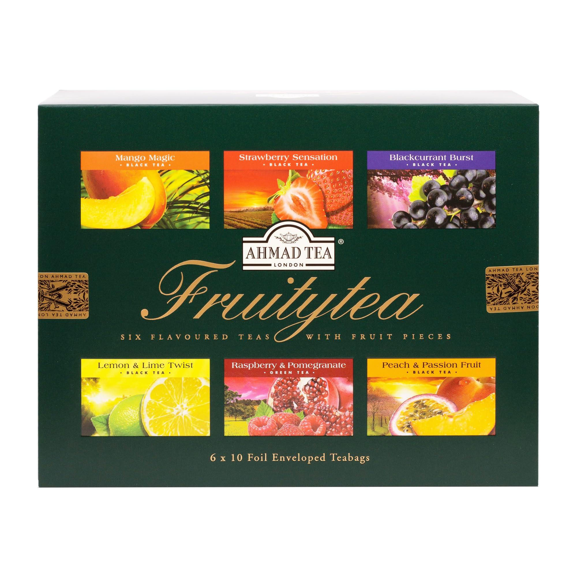 Ahmad Tea Ahmad Tea Black & Green Tea, Fruitytea Assorted Sampler Variety Gift Box, 60 Foil Teabags - Caffeinated & Sugar-Free