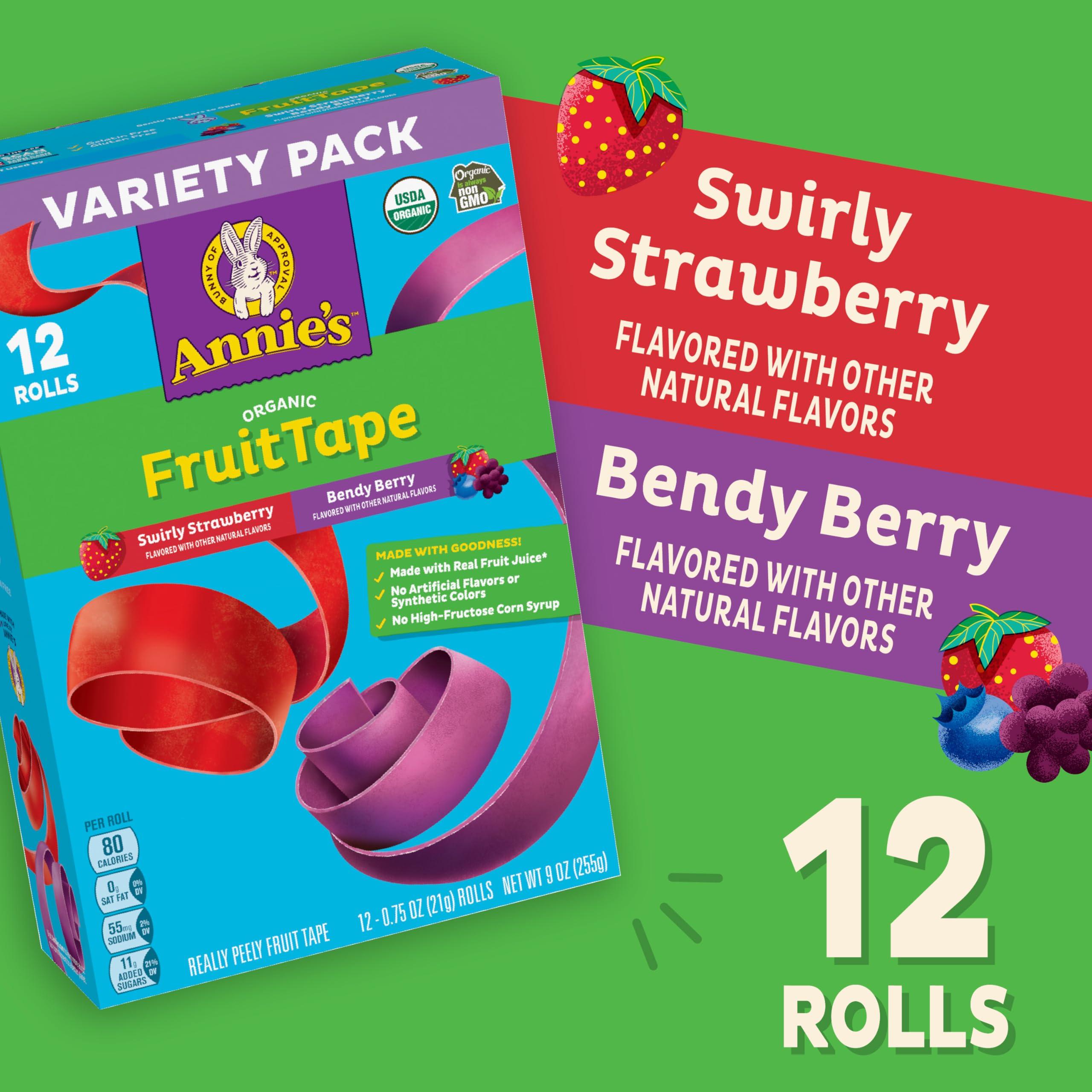 Annie's Homegrown Annie\'s Organic Fruit Tape, Swirly Strawberry and Bendy Berry Flavors, Variety Pack, 12 Rolls, 9 oz