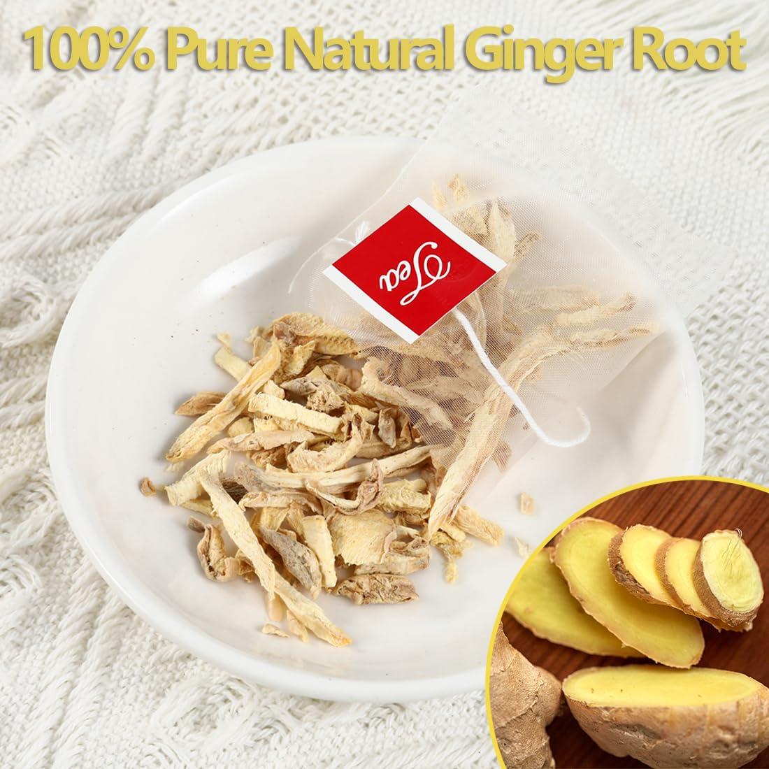 ULTHMOK 60 Premium Ginger Tea Bags, Made with 100% Natural Ginger Root, Warm & Spicy, Support Digestion & Boost Immunity, No Additives & Caffeine Free.