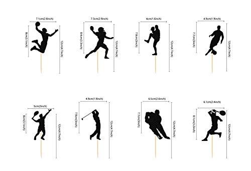 HAKPUOTR HAKPUOTR 24 Pcs Black Glitter Sport Theme Cupcake Toppers, Funny Kit Ball games Cupcake Toppers, Sport Theme Party Supplies,Picks for Boy's Birthday Party Supplies (Ball)