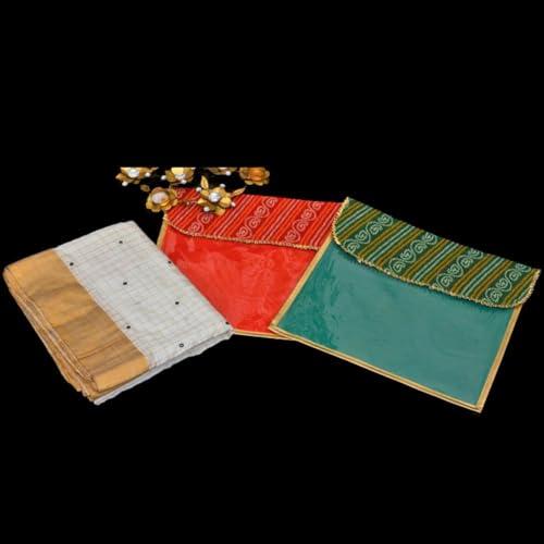 Desi Favors Desi Favors Saree Cover Fabric Bags, Indian Silk Saree Gifting/Storage Bag for Weddings, Reusable Cotton Saree Covers for Clothes Storage/Garment Bag, Travelling, Bulk - 16x17 Inch (Pack of 4)