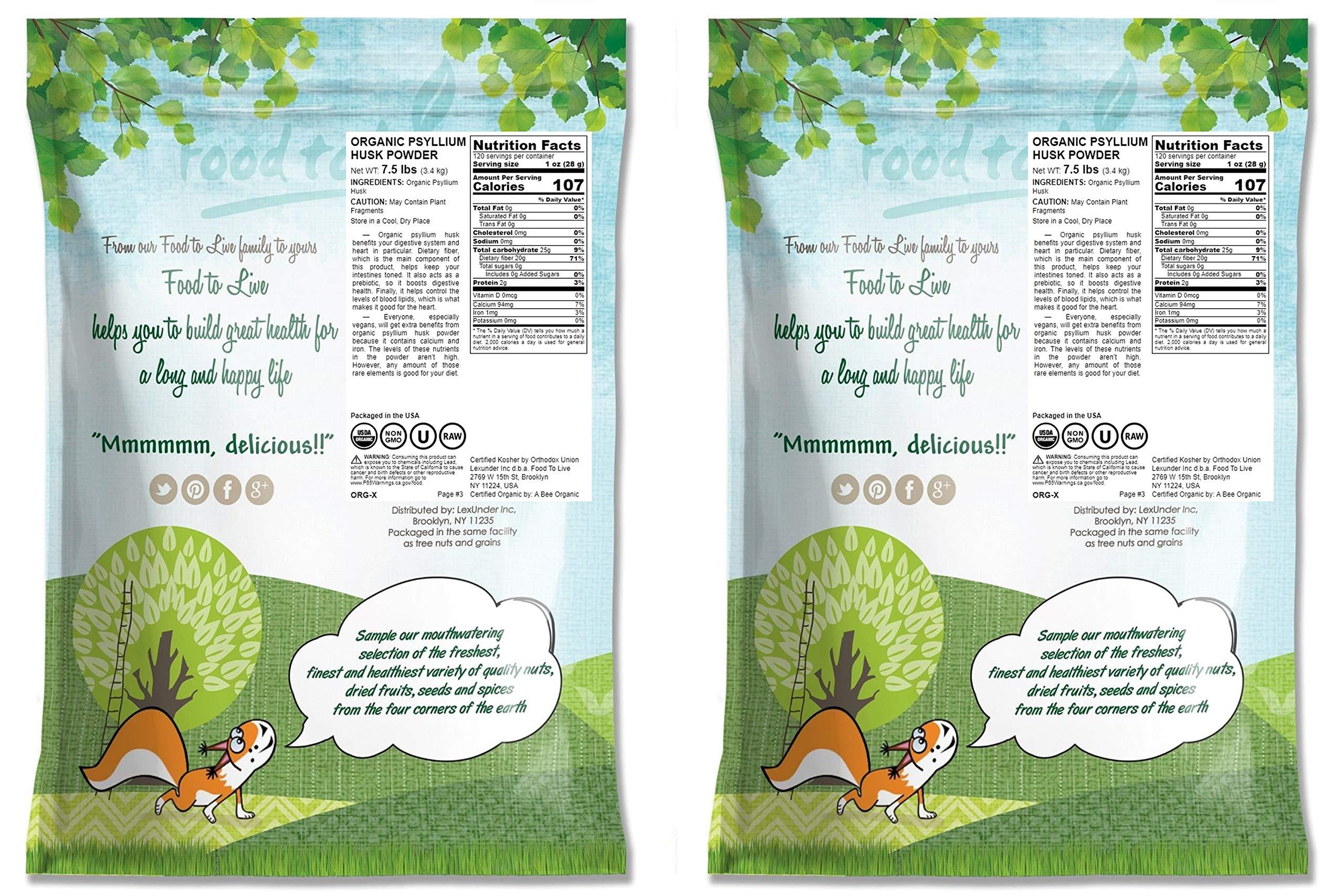 Food to Live Food to Live Organic Psyllium Husk Powder, 15 Pounds Non-GMO, Kosher, Ultra Fine, Unsweetened, Unflavored, Rich in Fiber, Natural Food Thickener, Great for Baking, Raw, Bulk, Vegan, Keto Friendly