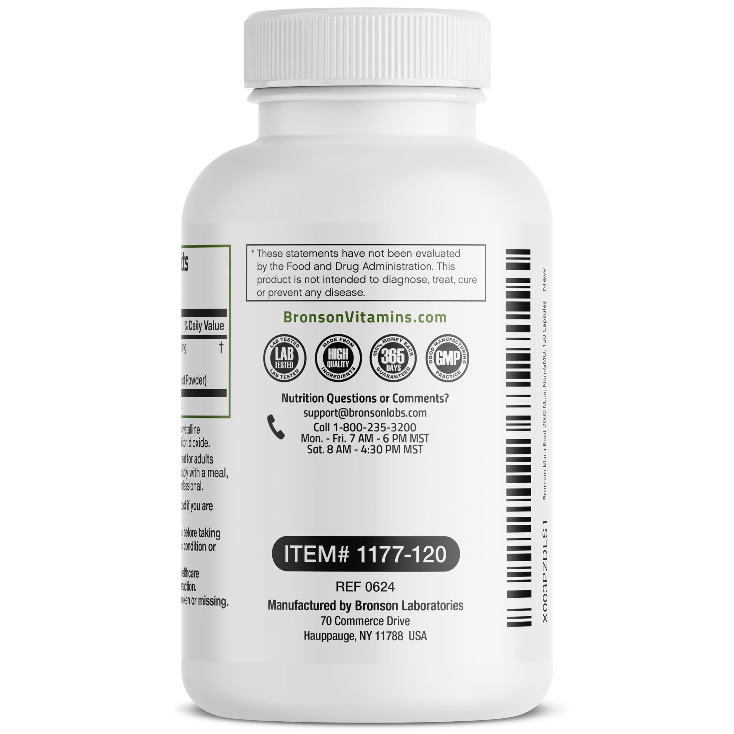 Bronson Bronson Maca Root (from 500mg 4:1 Extract Equivalent to 2000mg per Serving), Lepidium Meyenii - Non-GMO, 120 Vegetarian Capsules