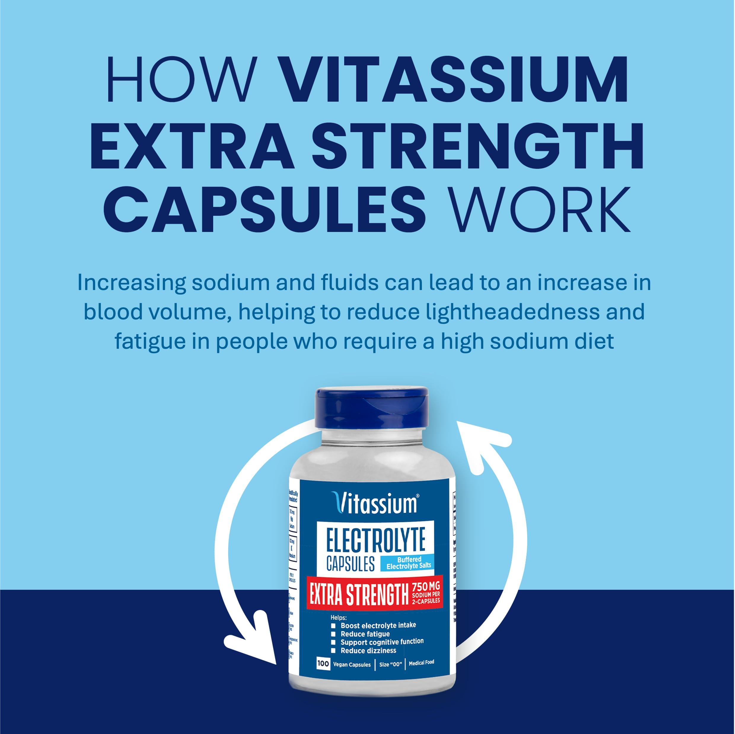 Vitassium Vitassium Extra Strength Electrolyte Capsules, 750mg of Sodium for The Management of POTS and High Sodium Diets, Unflavored, 100 Salt Pills (Size 00)