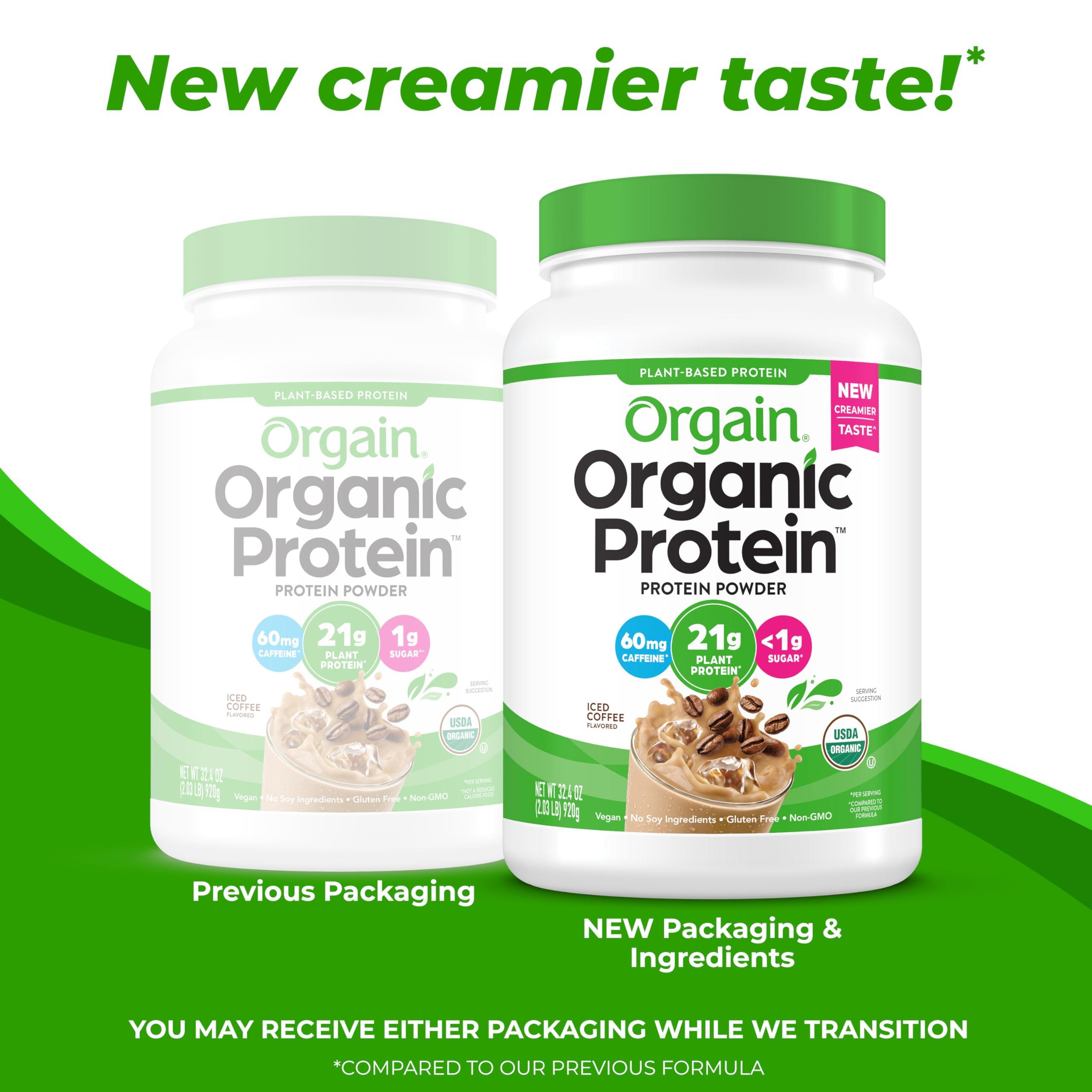 Orgain Orgain Organic Vegan Protein Powder, Iced Coffee - 21g Plant Protein, 60mg of Caffeine, Low Net Carb, No Lactose Ingredients, No Added Sugar, Non-GMO, Shakes & Smoothies, 2.03 lb (Packaging May Vary)