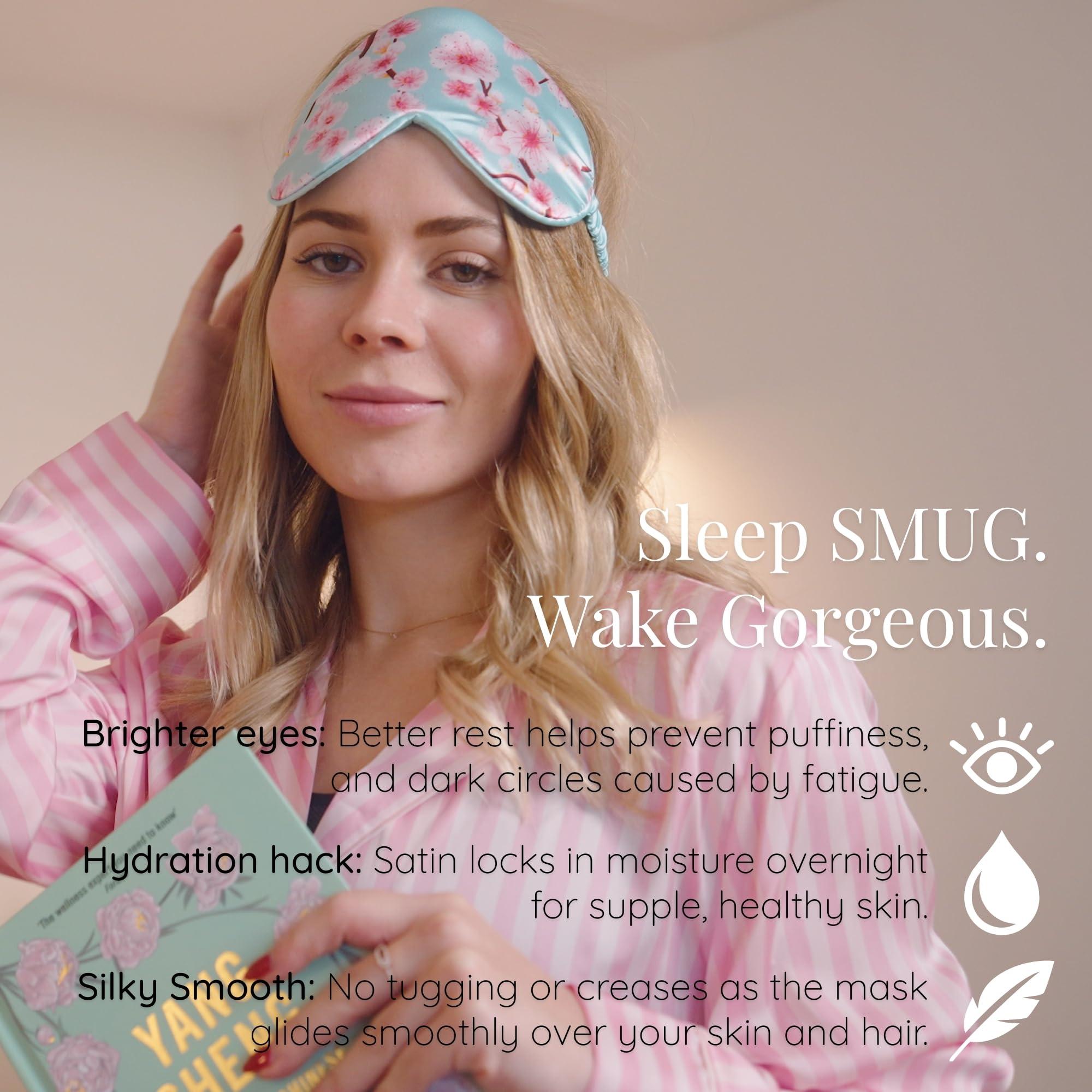 SMUG SMUG Satin Sleep Mask & Eye Mask | Travel Sleep Masks for Women & Men | Soft Sleeping Eye Mask to Nourish Skin & Reduce Dark Circles | Eye Sleep Mask Shades to Block Out Light | Cherry Blossom