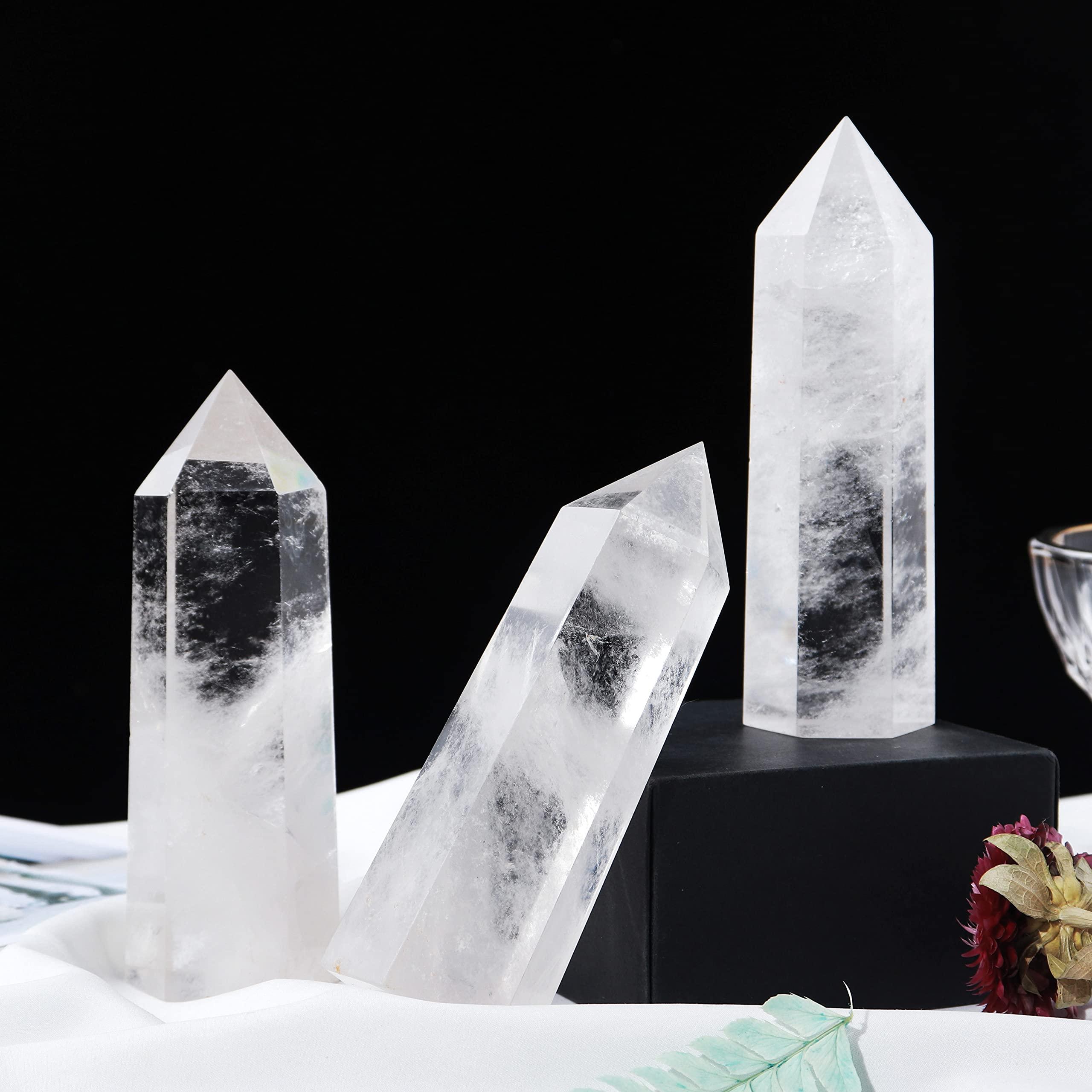 Runyangshi Runyangshi Large Clear Quartz Healing Crystal Wand 4.72\"-5\" Natural Crystal Tower 6 Faceted Single Point Crystal Prism Wand Natural Quartz Stones for Meditation Reiki Chakra Therapy Home Decor Gift