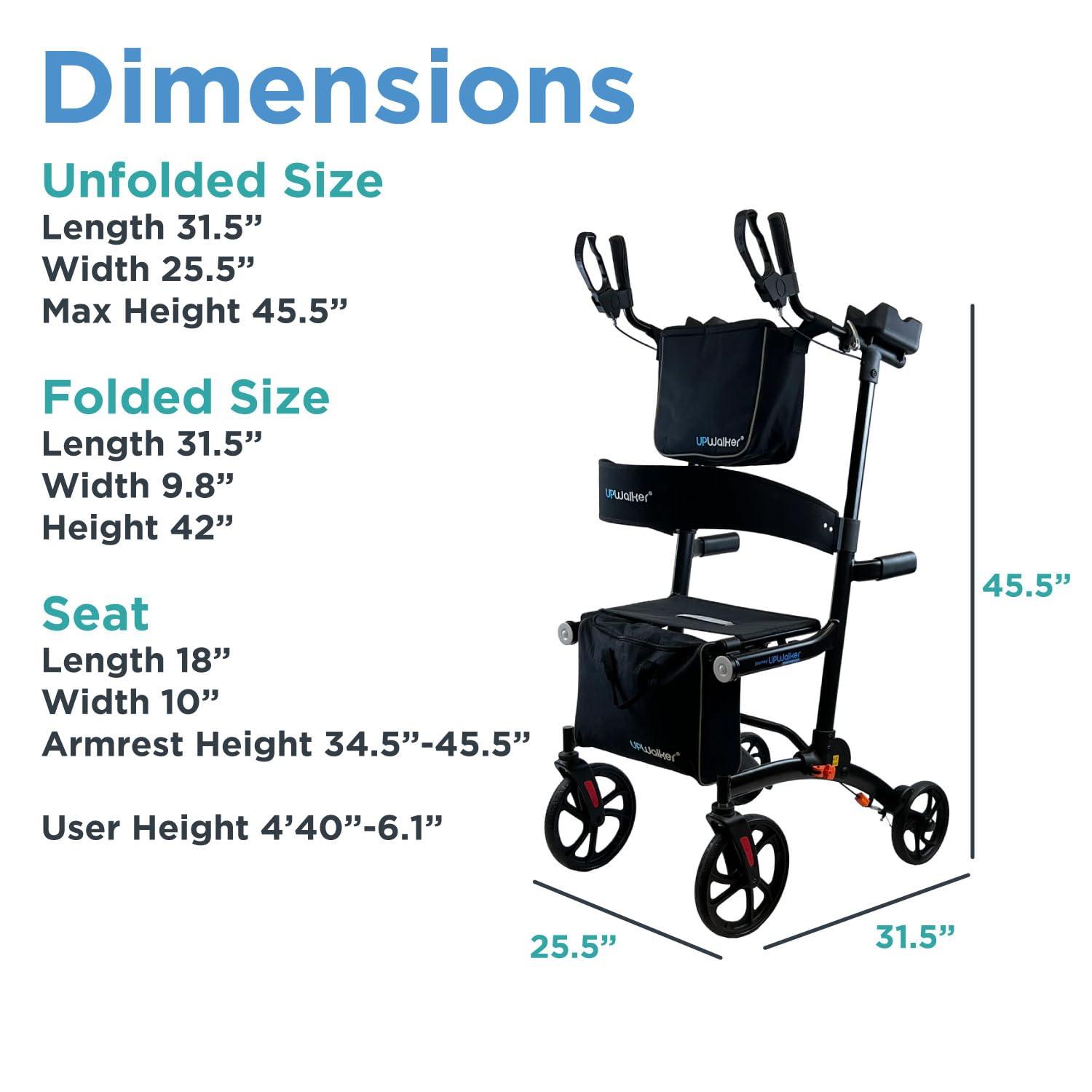 LifeWalker Journey UPWalker Premium Lite The Original Upright Walker Premium, Lightweight Adjustable Upright Rollator Walker with Narrow Build, Motion Sensor Lights, & Seat for Seniors
