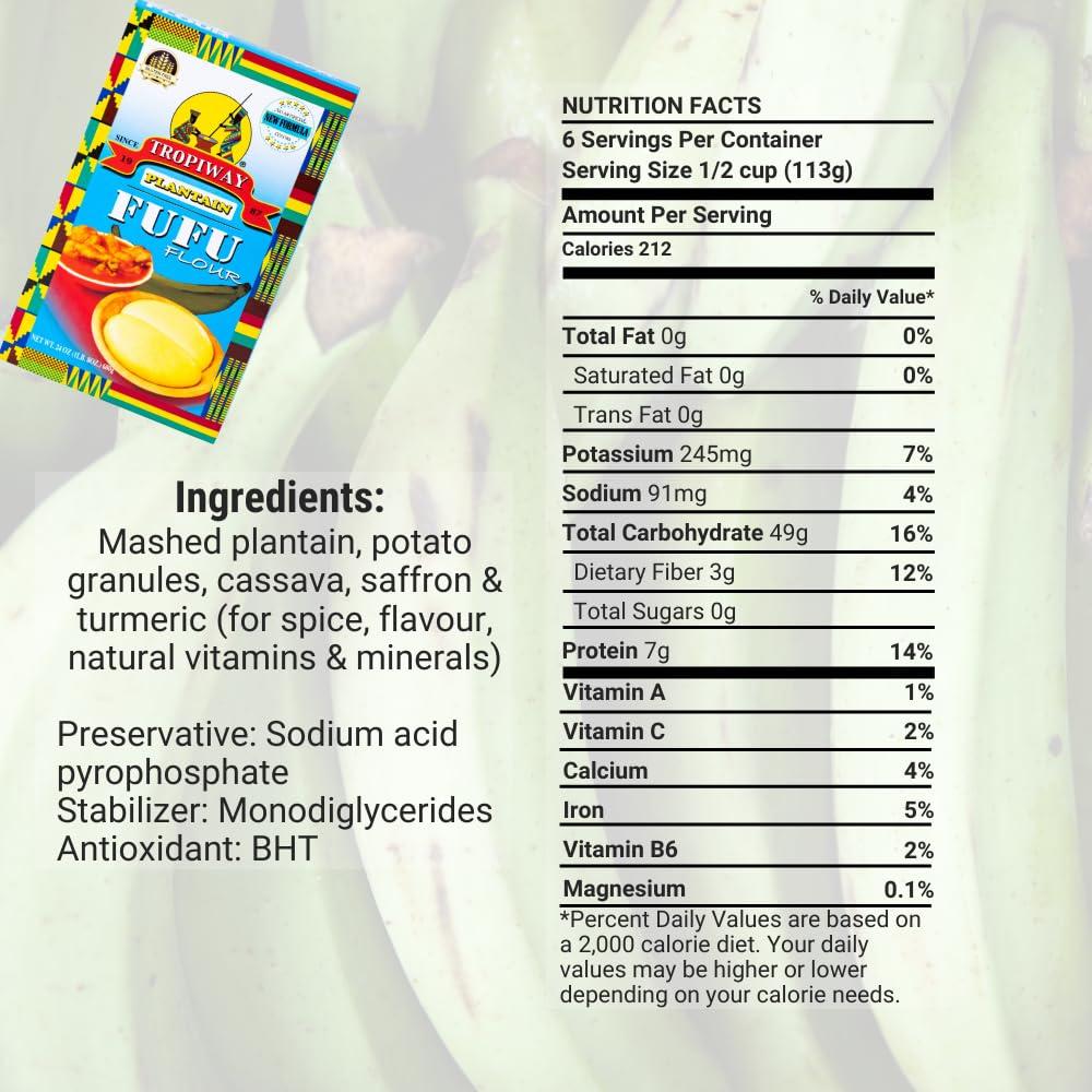 African Delights African Delights Fufu Flour - Instant Fufu Flour - Make Authentic Fufu at Home - Gluten Free, Vegan Fufu Mix African | (Tropiway Plantain Fufu 24oz x2)