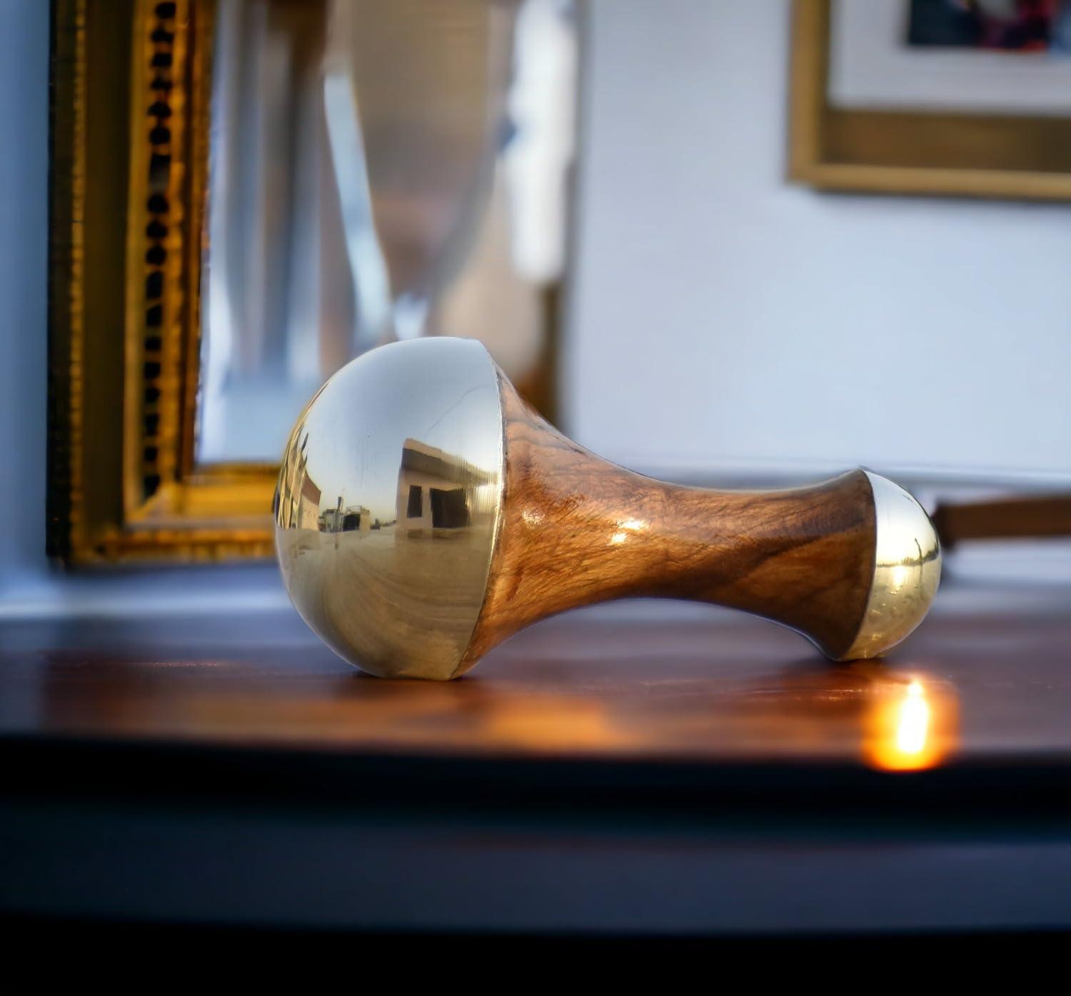 HEALTHANDWEALTH HEALTHANDWEALTH Kansa Wand 2 in 1 Mini Grip Beautiful Design Face Foot Body & Marma Massage Tool Teak Wood Handle Natural (Small & Marma)