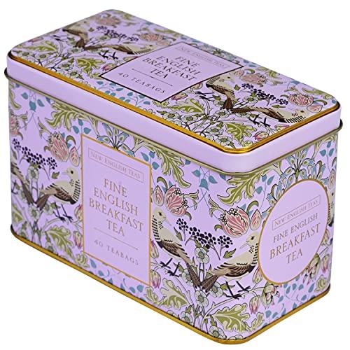 New English Teas New English Teas Song Thrush and Berries Tea Tin in Pink with 40 English Breakfast Teabags