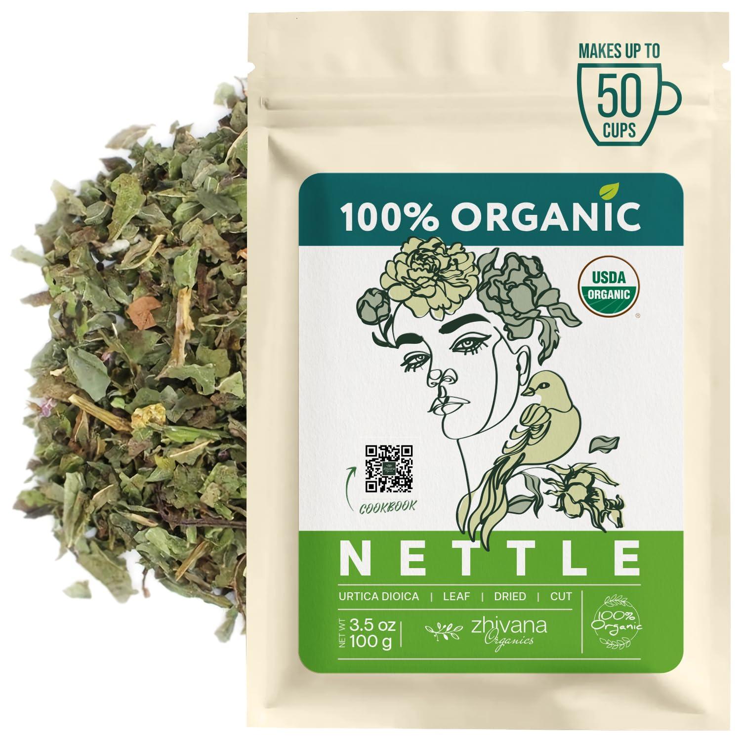 Zhivana Organics Stinging Nettles Tea Organic Nettle Tea Loose Leaf (Urtica Dioica) - Te de Ortiga Detox, Allergy Relief, Fluid Balance Supports Kidneys, Joints & Skin 3.5oz