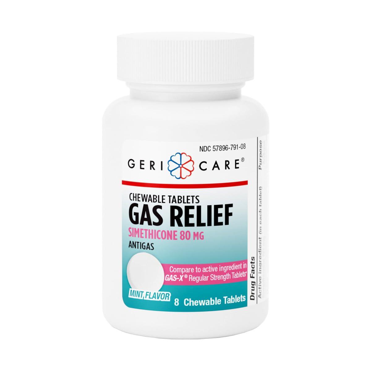 GeriCare GeriCare Chewable Gas Relief Simethicone 80mg, Fast-Acting Relief from Digestive Gas Buildup, Bloating and Abdominal Discomfort, 8 Count (Pack of 1)