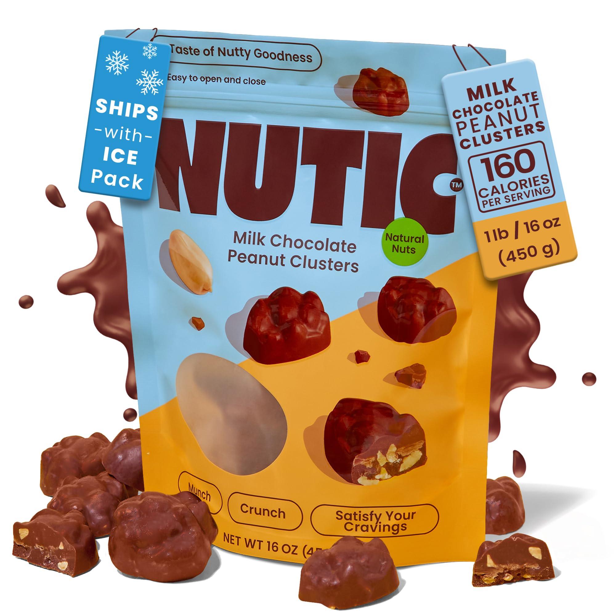 Nutic Nutic Gourmet Milk Chocolate Peanut Clusters - 1 lb, Crunchy Peanuts in Velvety Chocolate, Ideal Snacks & Gifts, Chocolate Covered Peanut Delight, Made in the USA - Pack of 1