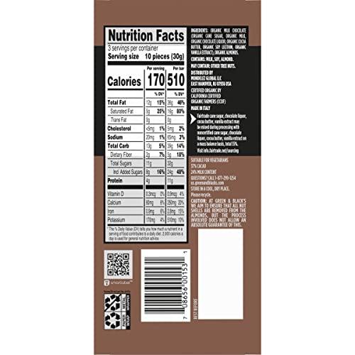 Green & Black's GREEN & BLACK’S Organic Almond Milk Chocolate Bar, 34% Cacao, 1 Bar (3.17 oz.)