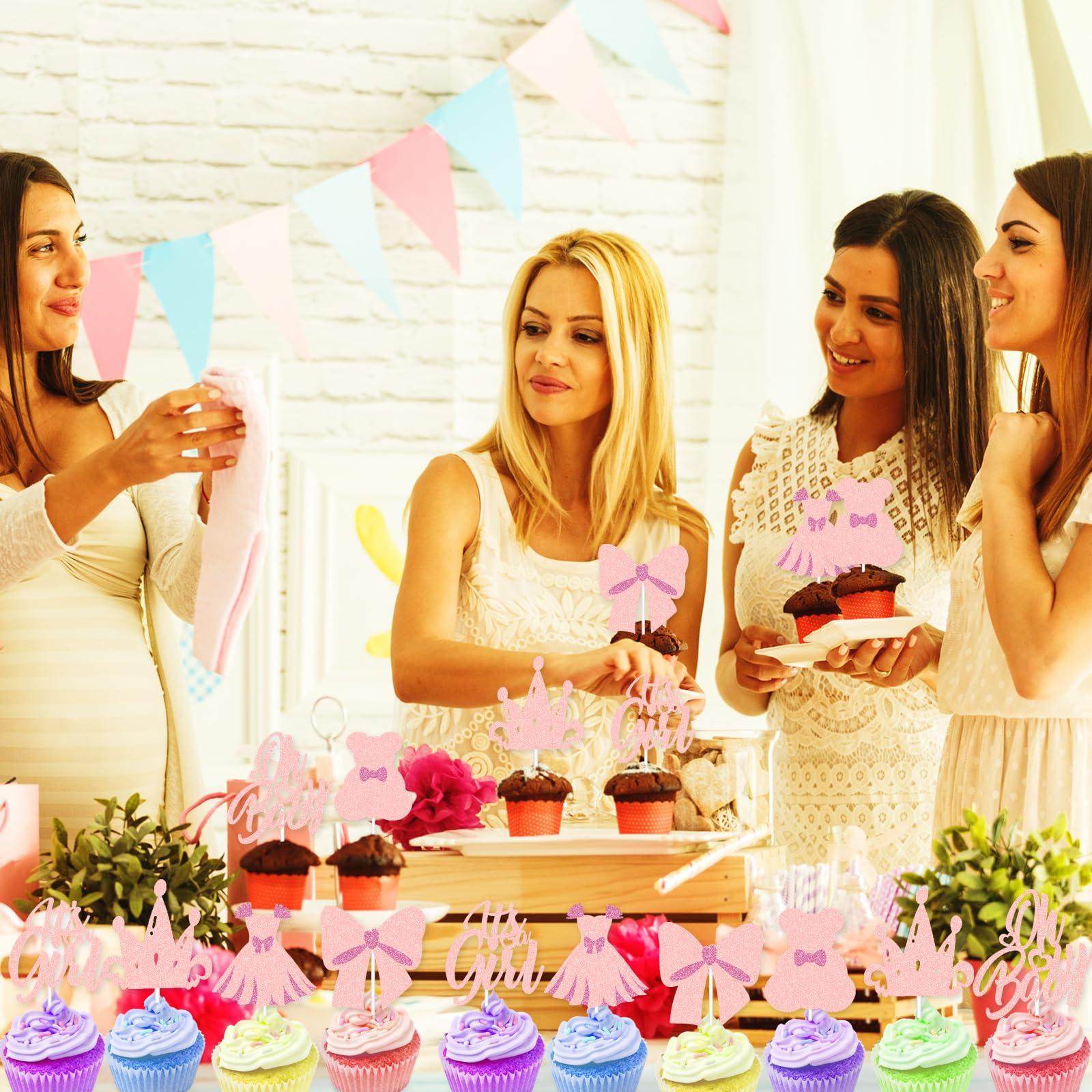 G-LOVELY\'S 24 PCS Oh Baby Cupcake Toppers Glitter Oh Baby Cake Decorations Baby Shower Gender Reveal Cupcake Picks for Boy or Girl Theme Baby Shower Kids Birthday Party Supplies