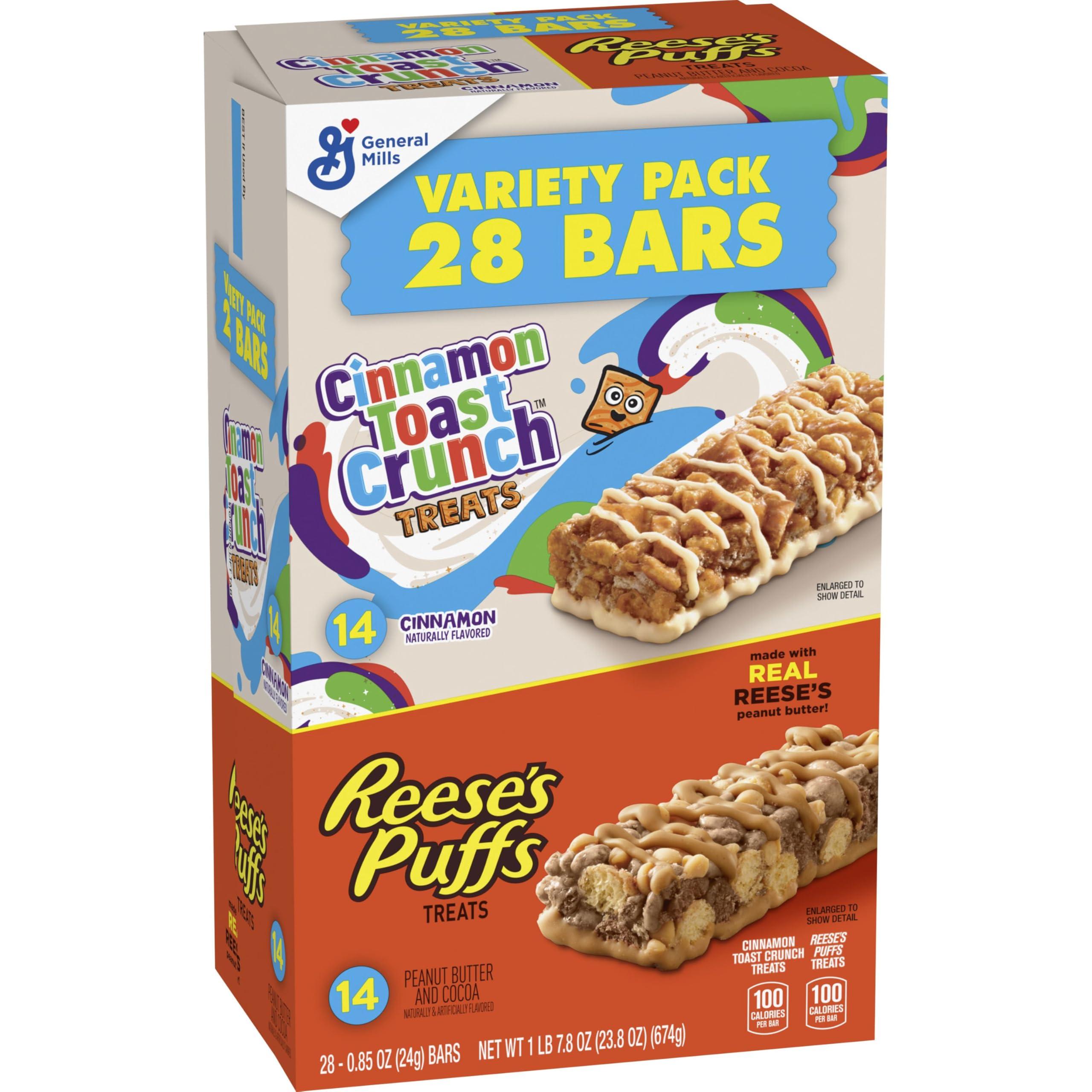 General Mills Reese\'s Puffs Cinnamon Toast Crunch Cereal Treat Bars Variety Pack, 28 ct