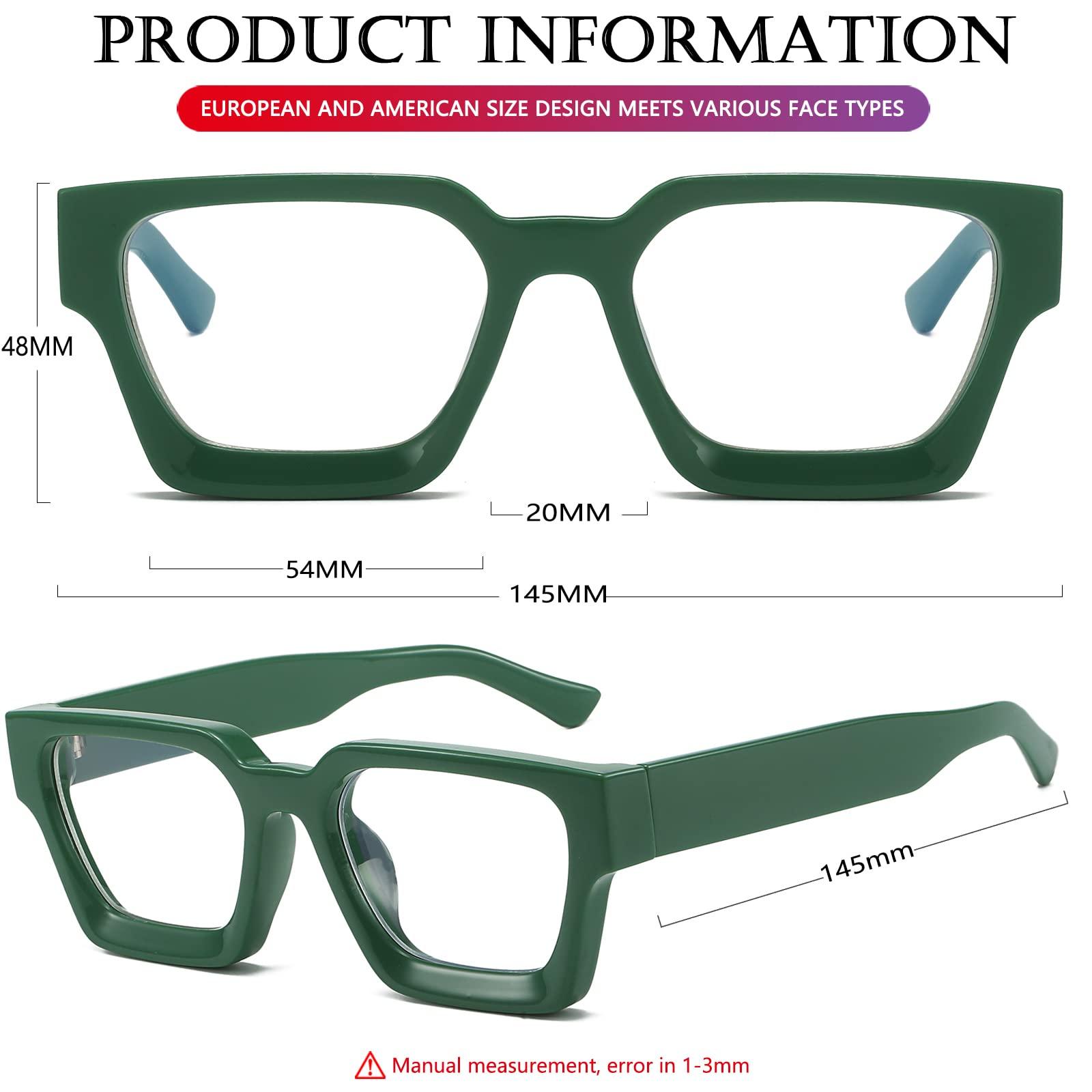AIEYEZO AIEYEZO Square Thick Frame Glasses for Women Men Fashion Blue Light Glasses Trendy Chic Computer Eyeglasses (Black + Green)