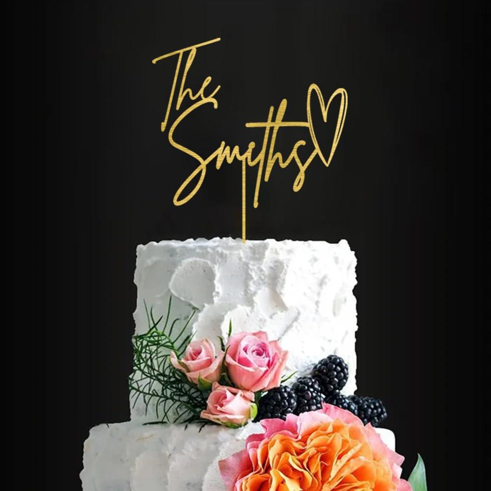 Evamall Personalized Wedding Cake Topper, Wedding Cake Topper With A Heart And A Date, Mr And Mrs Cake Topper, Gold Vintage Cake Toppers, Rustic Wedding Cake Toppers, Monogram Toppers